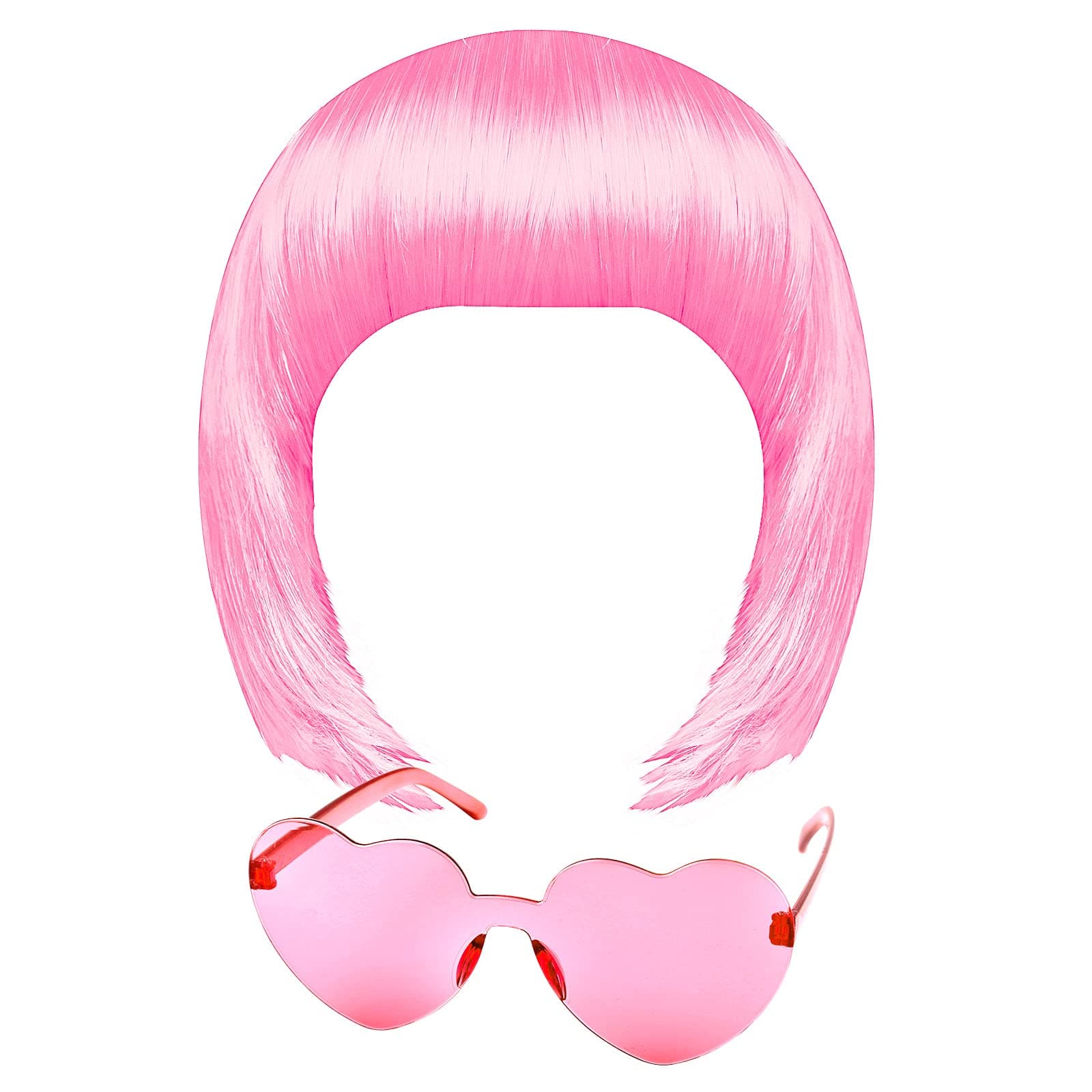 Pink Short Bob Wig and Sunglass Set, Neon Colored Wigs Costume Colorful Cosplay Wigs Daily Party Hairpieces for Bachelorette Glow in The Dark Neon Party Favors Halloween Decorations Supplies
