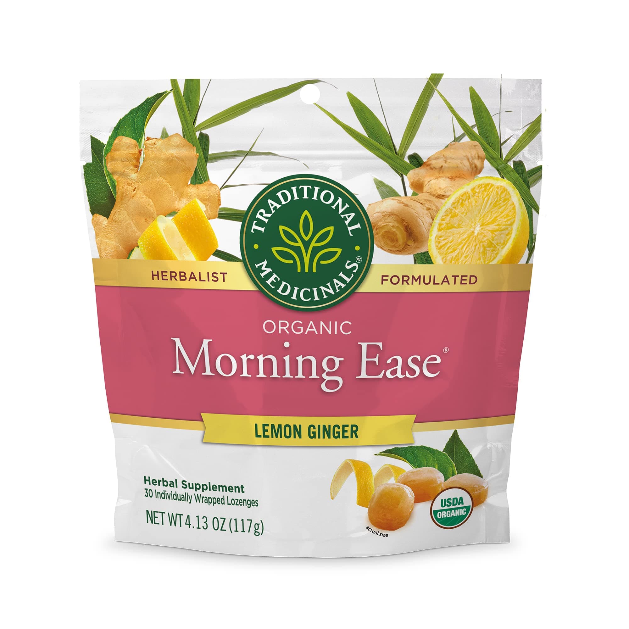 Organic Morning Ease Anti-Nausea Lozenges, Relieves Morning Sickness Associated with Pregnancy, Lemon Ginger (30 count)