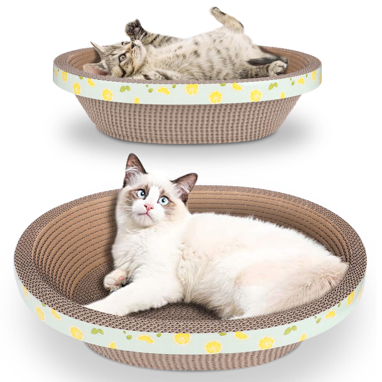2pc Set Includes 1 X 19.5 Large + 1 X 14.96 Cute Cat Scratcher Cardboard Bed Lounger Couch, Cat Scratching Board Lounge Box Durable, Corrugated Cat Scratch Pad for Indoor Cats Furniture Protector
