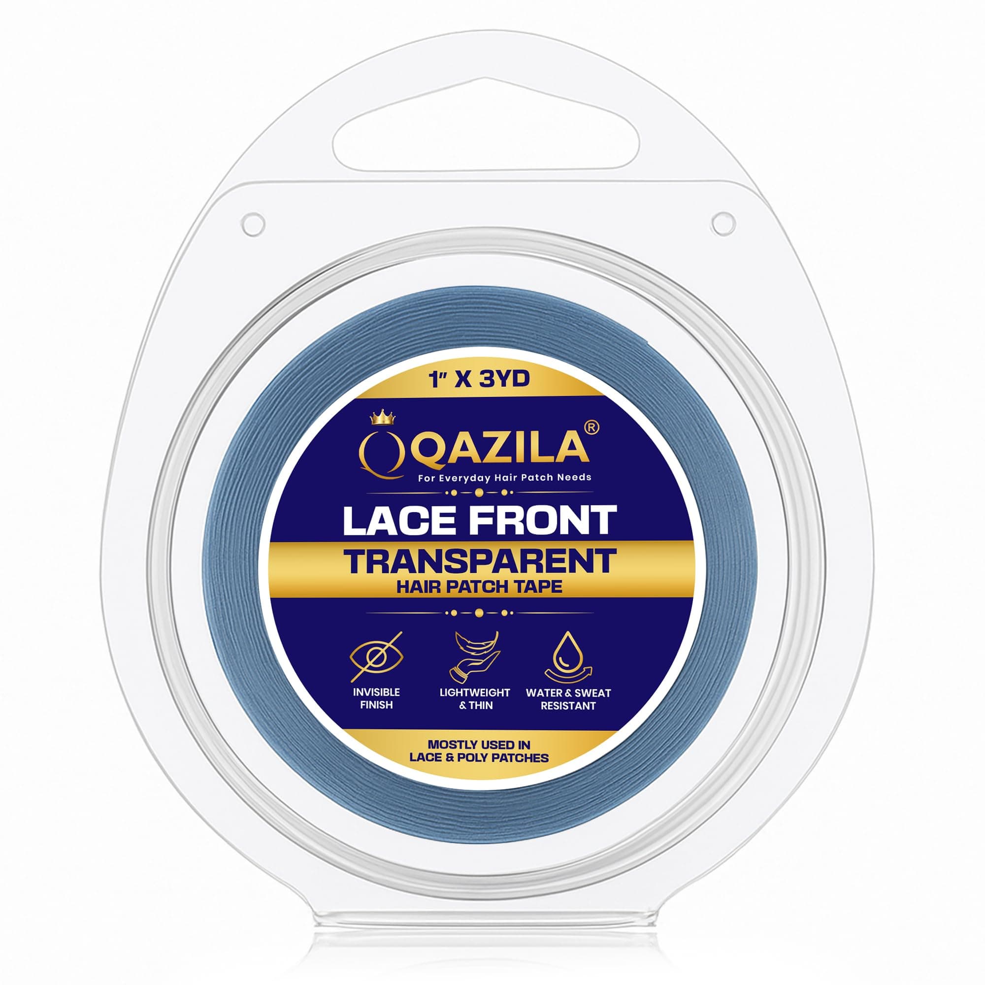 Qazila No Shine Tape For Hair Patch & Wigs| Transparent with Dull Finish| Undetectable| Very Stretchy and Comfortable| Hypoallergenic| Blue| 3 yard roll