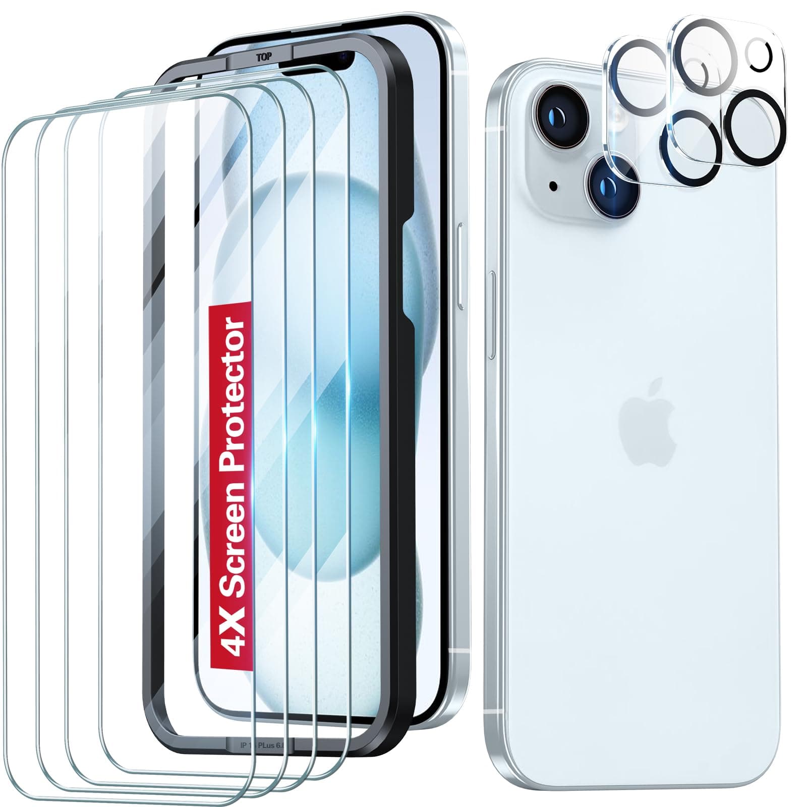 ANTSHAREfor iPhone 15 Screen Protectors Set, 4 Tempered Glass Films and 2 Lens Protectors, with 1 Installation Tool, Full-Coverage, Scratch Resistant, Bubble-Free, Case Friendly, HD Clear, 6.1-Inch