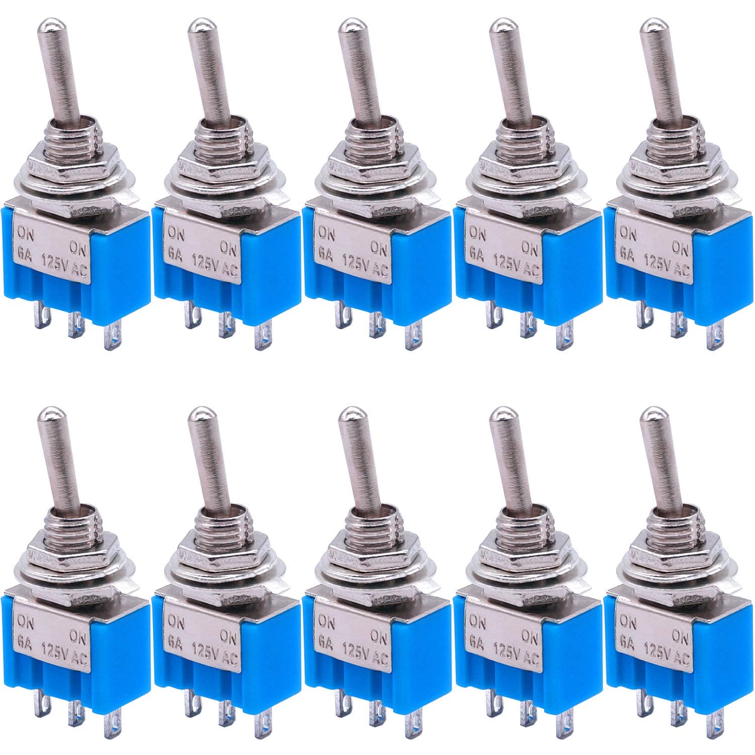 Taiss 10pcs SPDT Mini Toggle Switch 3-Pin 2 Position ON/ON Miniature Toggle Switches 6A 125V AC MTS-102