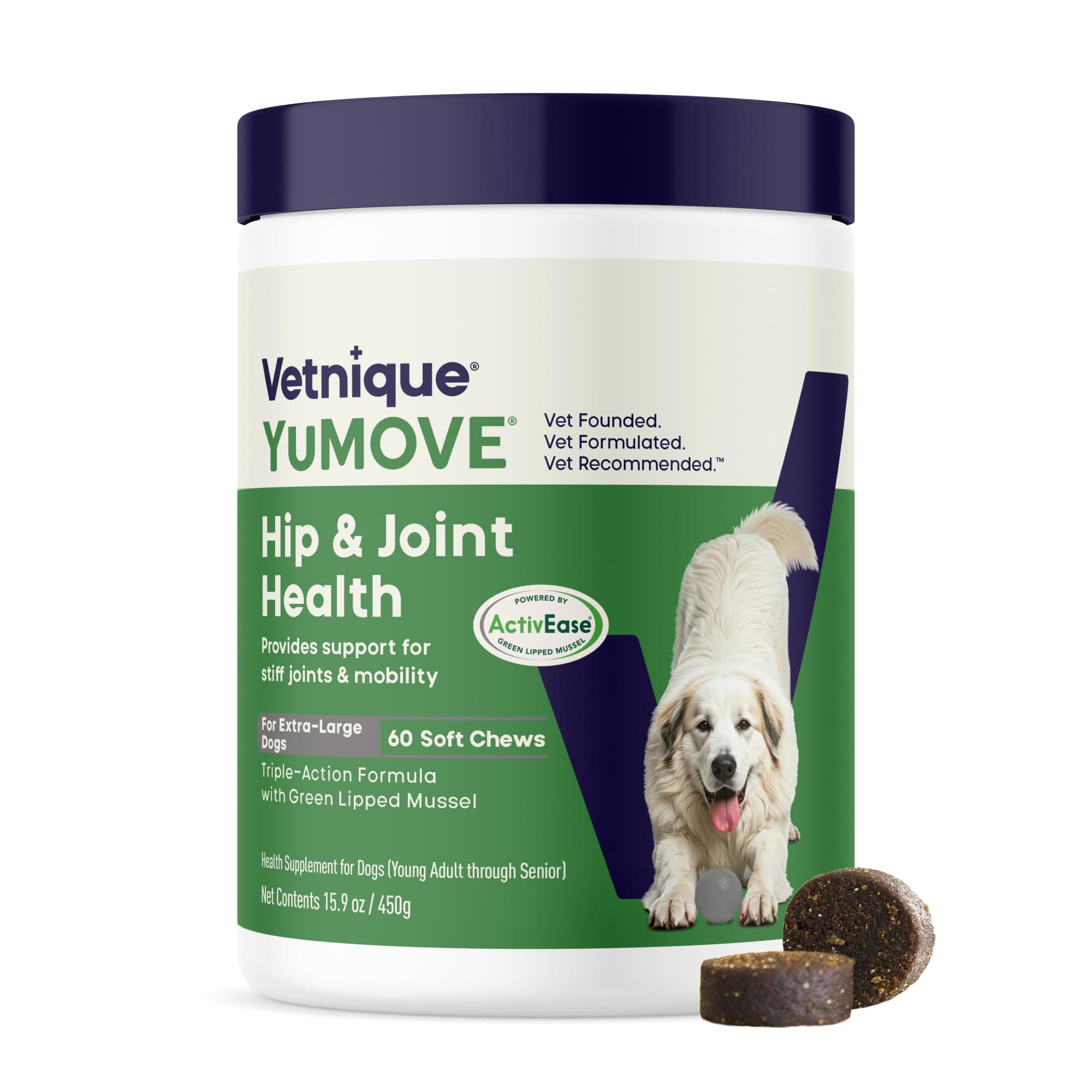 Hip & Joint Supplement for Large Dogs - with Glucosamine Chondroiton, Green Lipped Mussel, Hyaluronic Acid, and Omega 3 Joint Supplement for Stiffness and Mobility - 60 Chews (Large/XL Dogs)