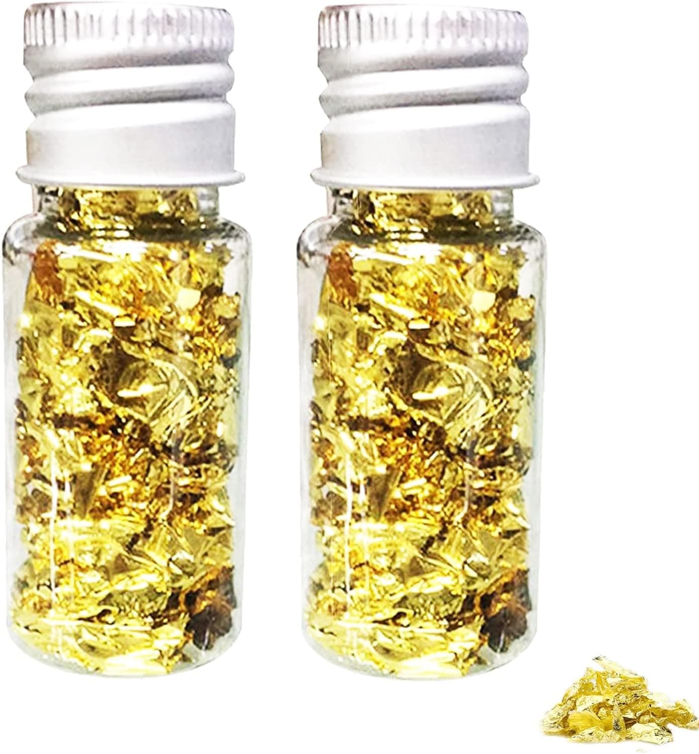 24 K Edible Gold Leaf Flakes,2 Bottle Gold Foil Food-Grade Gold Paper Cake Chocolate Decoration Flake DIY Craft Gold Leaf Home Restaurant Decorative