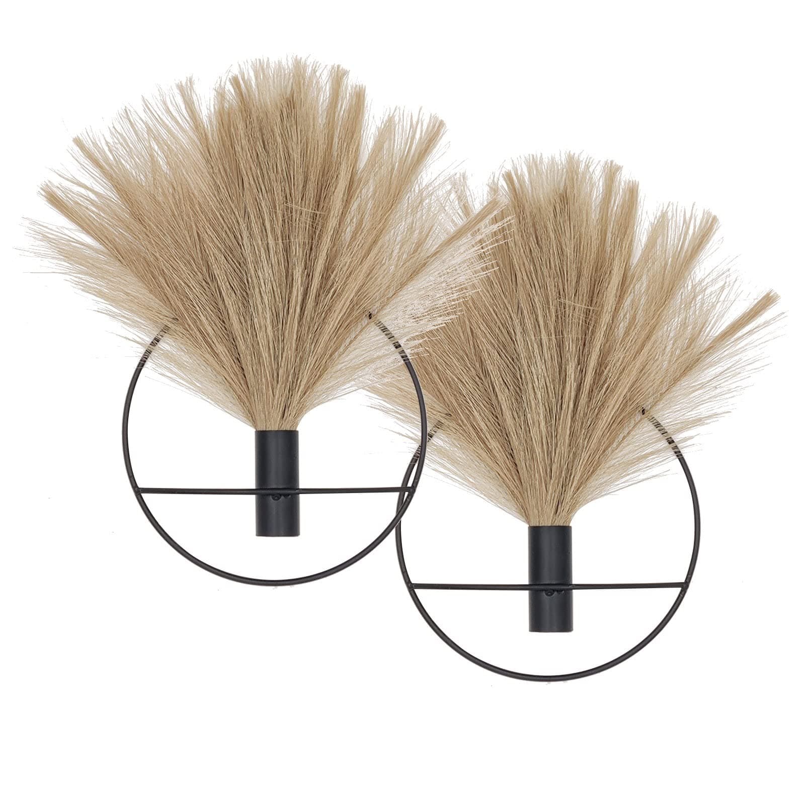 Pretty Jolly Boho Wall Decor, Wall-Mounted Metal Art, Hanging Artificial Pampas Display, Living Room, Bedroom, Bathroom, Diningroom, Fake Faux Plant 2 Pack Black Brown