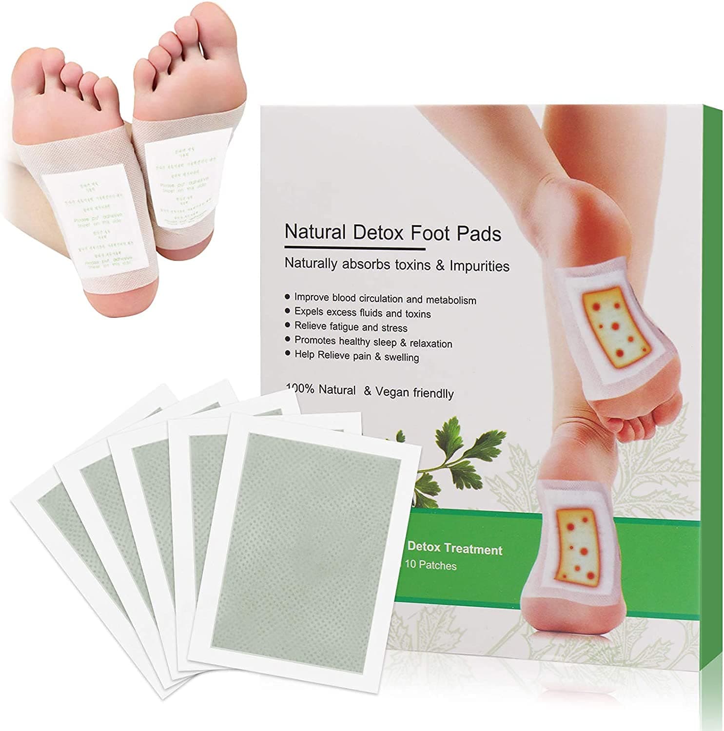 Foot Pads Toxins,Detox Foot Patches,100% Natural Organic Detox Foot Pads,Detoxify Toxins Pain Relief Health Care Remove Body Toxins Weight Loss Stress Relief,10 Pcs