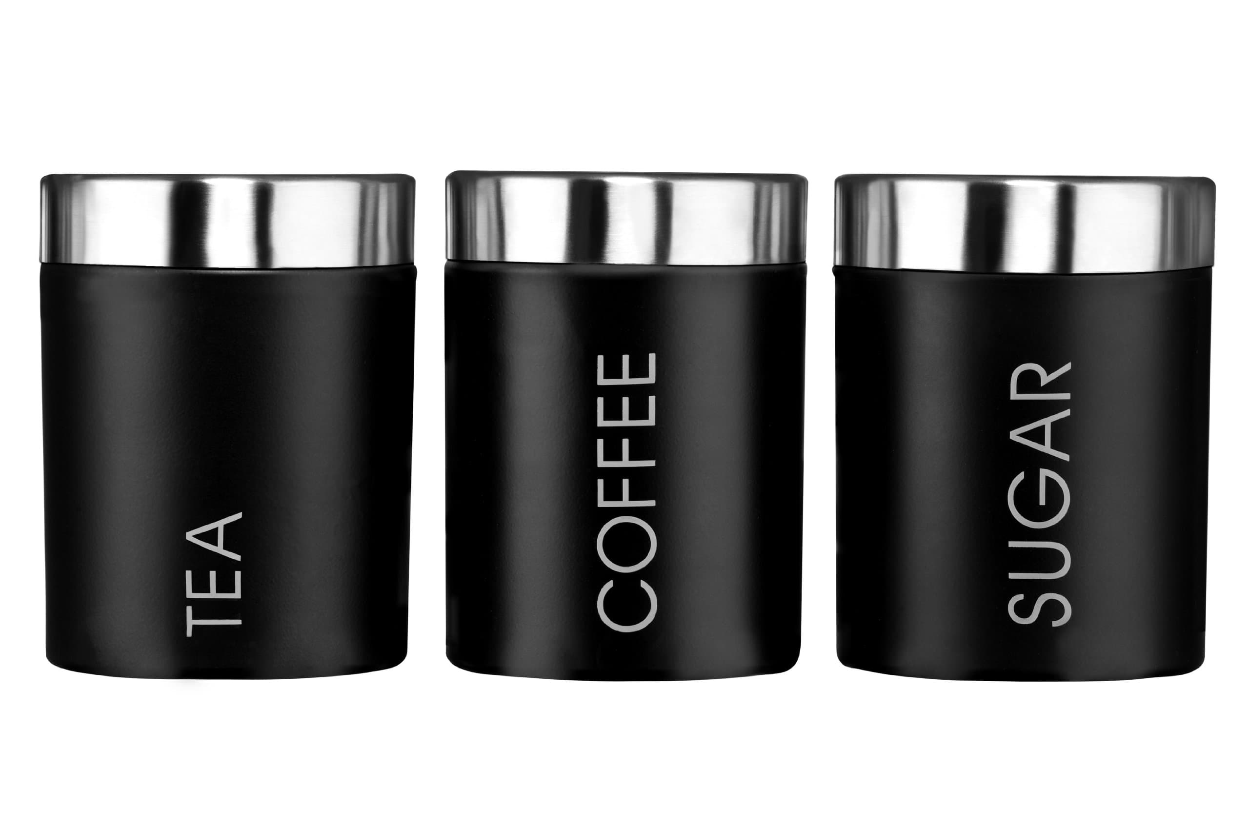 Housewares Liberty Tea, Coffee and Sugar Canisters - Set of 3, Black