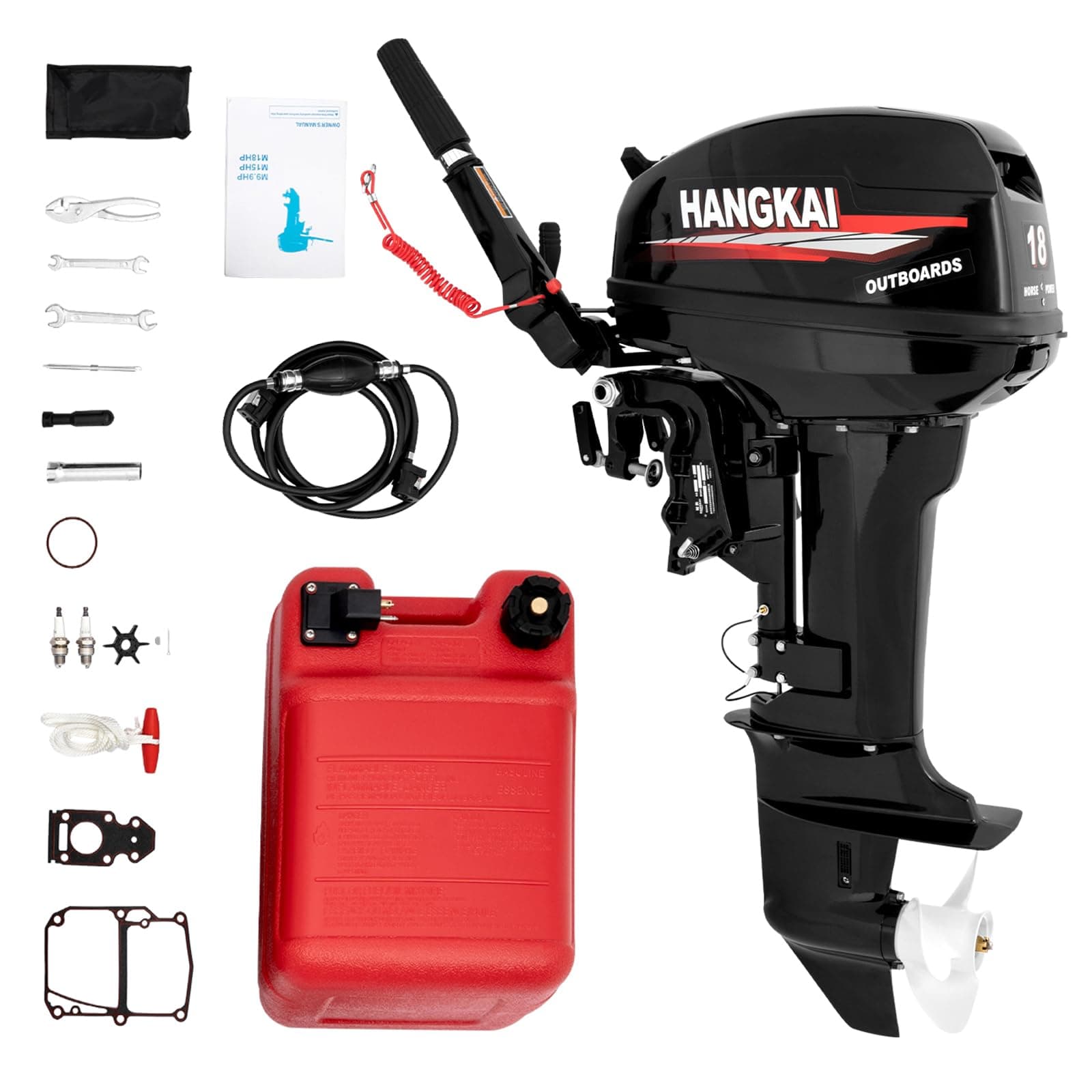 Outboard Boat Motors, 2 Stroke 18HP Outboard Motor Boat Motor, 246CC Heavy Duty Fishing Boat Engine Marine Engine with CDI Ignition System Water Cooling System, 40CM/16inch Short Shaft