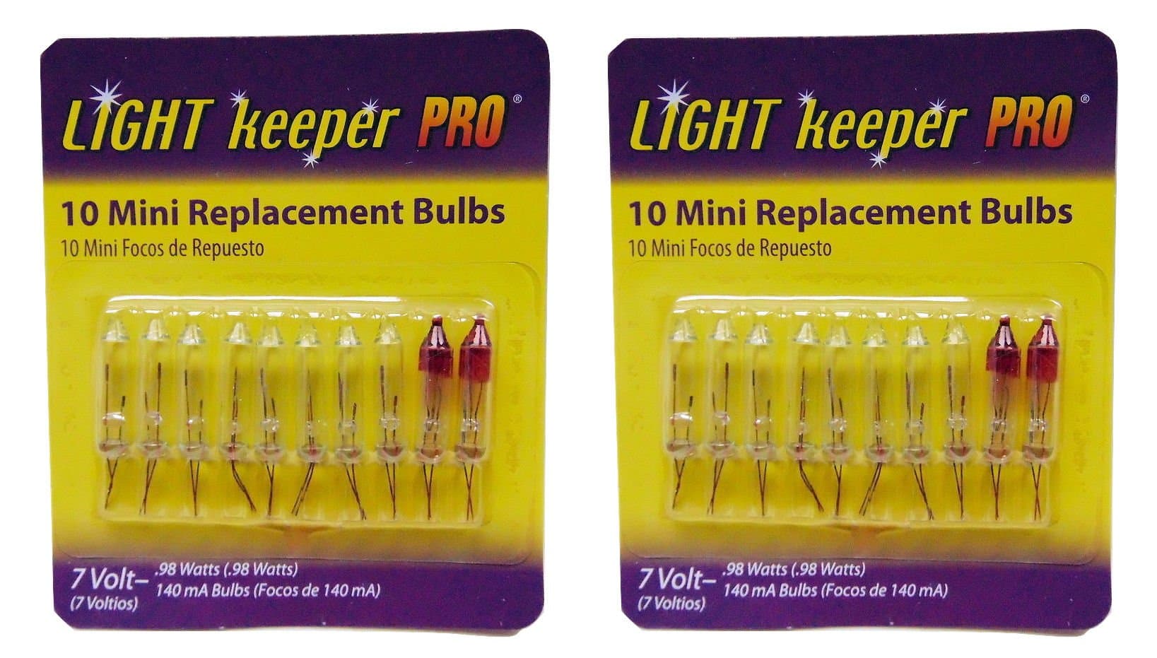 Light Keeper Pro 20 Mini Replacement Bulbs (2 packs of 10 bulbs) for Clear Christmas Holiday Light Strings