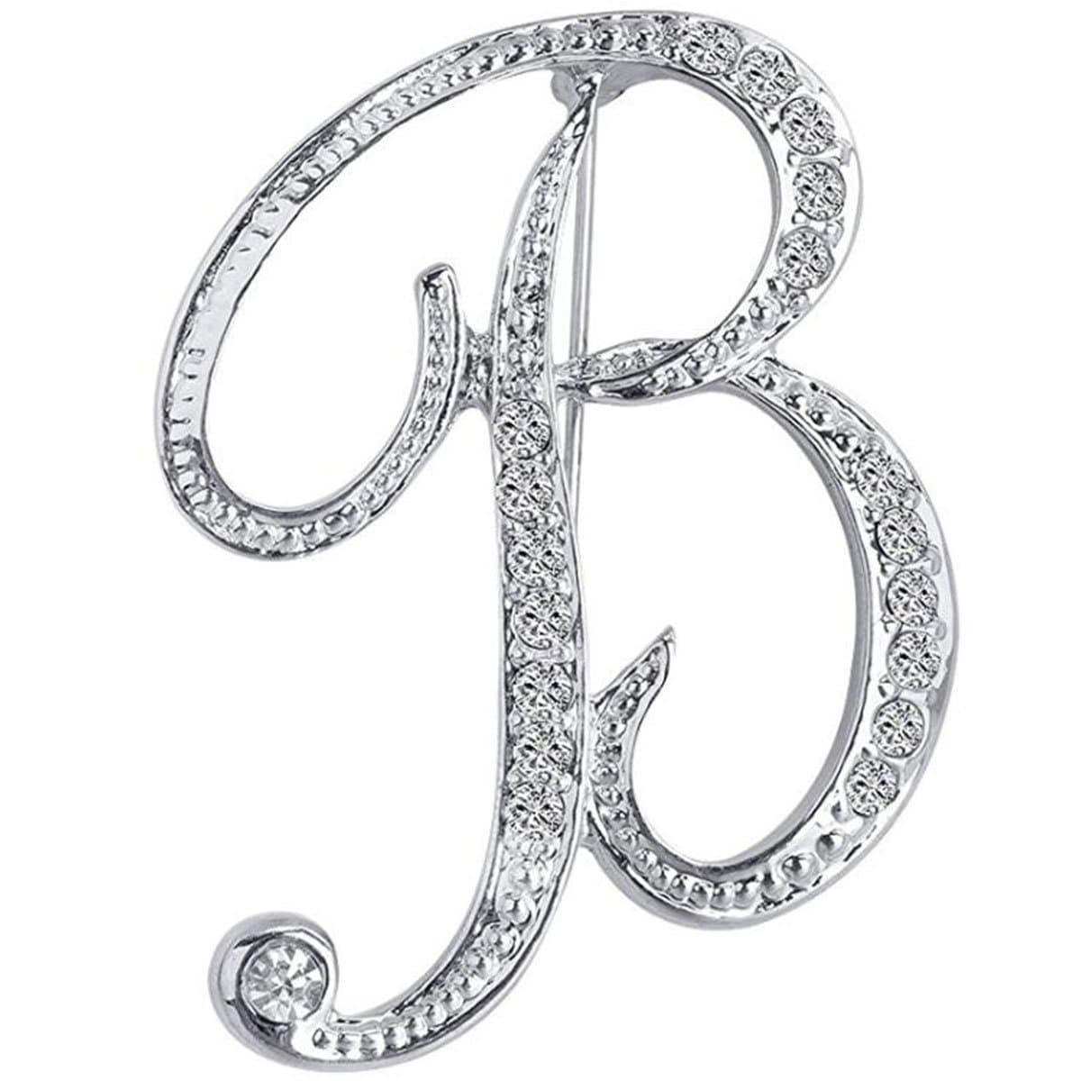 Initial Letters Brooch Pins For Women, Letter Pins For Stockings, Silver Plated Metal Rhinestone Clear AAA+ Crystal Lapel Pin Brooches（1Pcs）