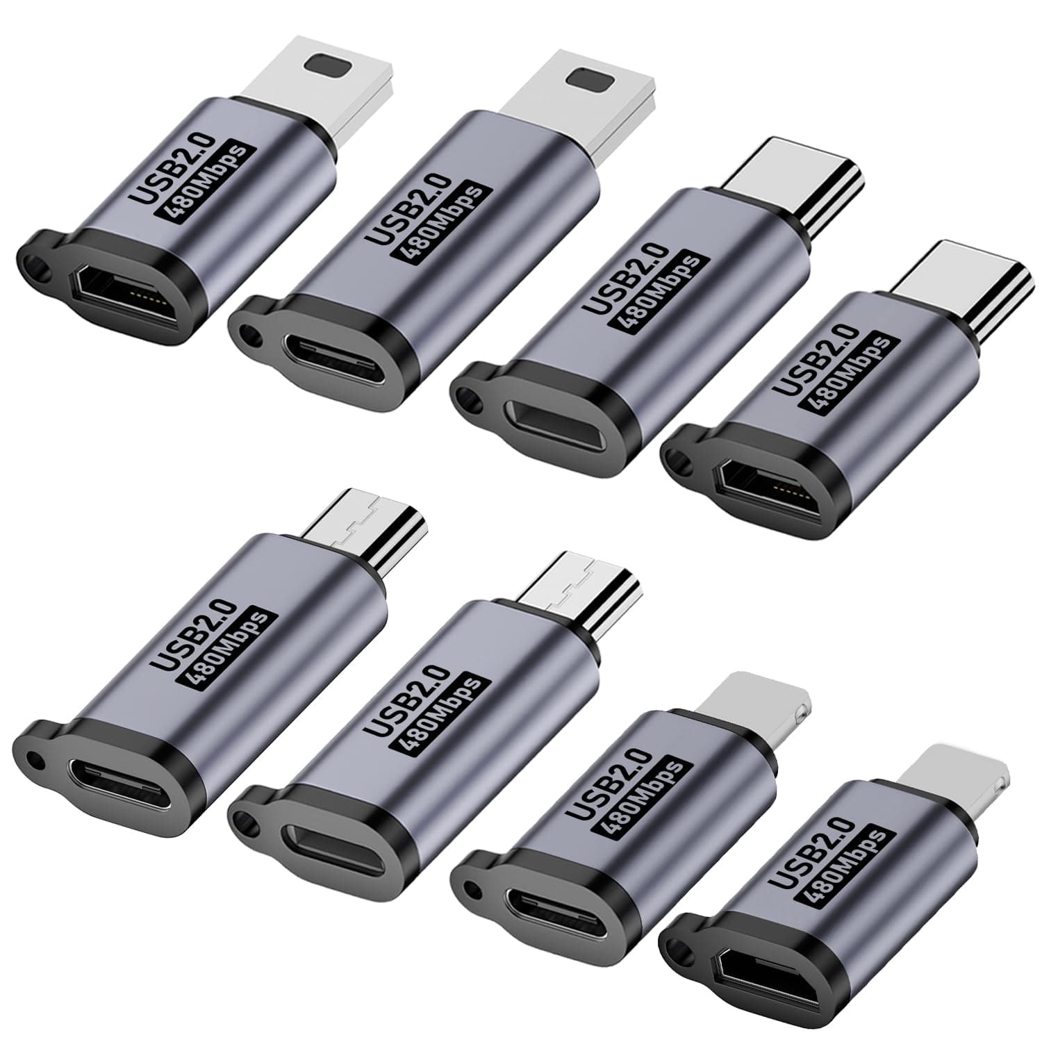 Jadebones USB C/Lightning to Micro USB Adapter, Type C to Lightning Converter, USB C to Mini USB Connector (8 Pack)