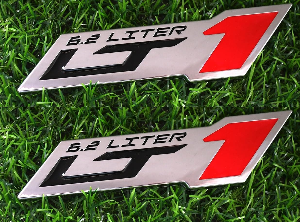 2pcs LT 1 6.2 Liter ZR1 Emblem Engine Hood Badge Decal Replacement for C4 C7 (Chrome)