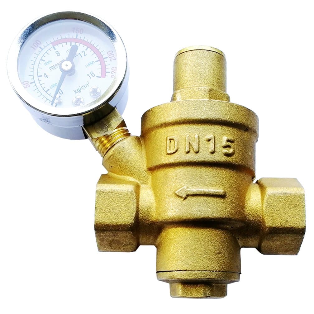 1/2" DN15 Adjustable Pressure Reducing Valve,15mm Water Pressure Regulator with Pressure Gauge Bar/Psi