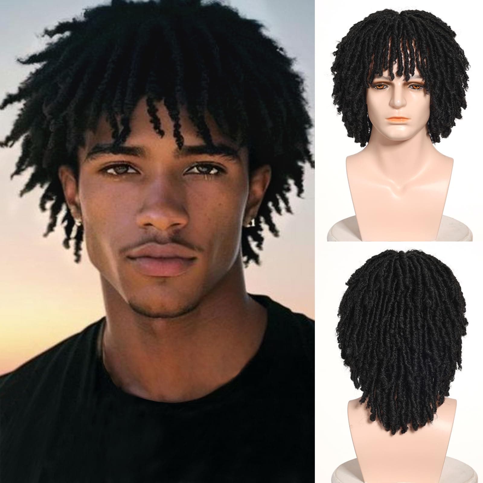 Short Dreadlocks Wig for Man Crochet Twist Hair Braided Wig Wear and Go Afro Curly Wigs Black Natural Synthetic Wigs for Daily and Party ...1.1