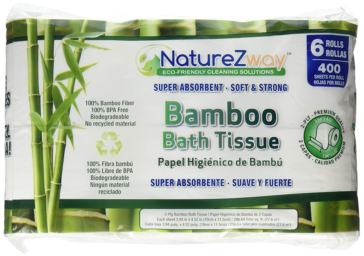 Bamboo Toilet Paper | Biodegradable, Septic Safe and BPA-Free Bath Tissue | Environmentally Friendly Product | Unscented | 2 Ply | 6 Rolls