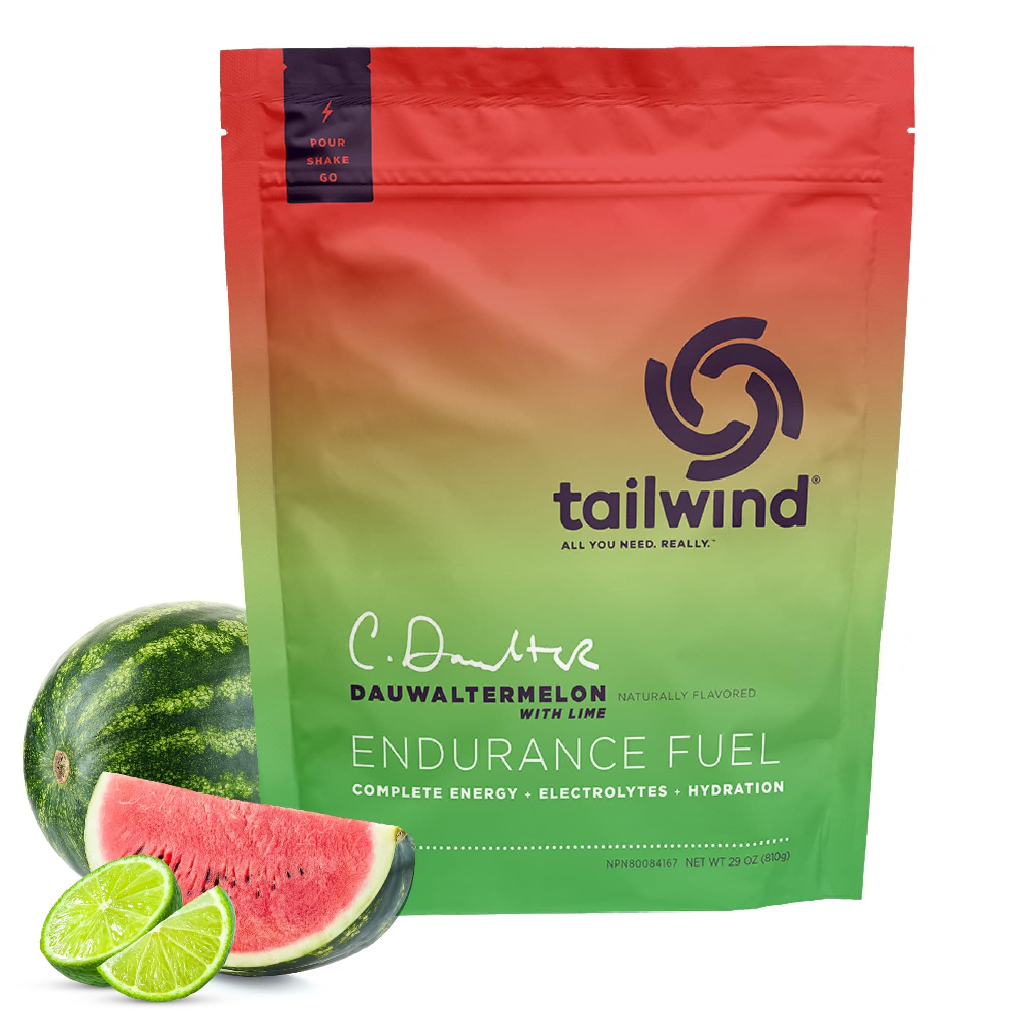 Tailwind Nutrition Endurance Fuel, Sports Drink Powder Mix with Electrolytes, Non-GMO, Free of Soy, Dairy, and Gluten, Vegan-Friendly, Dauwaltermelon, 30 Servings