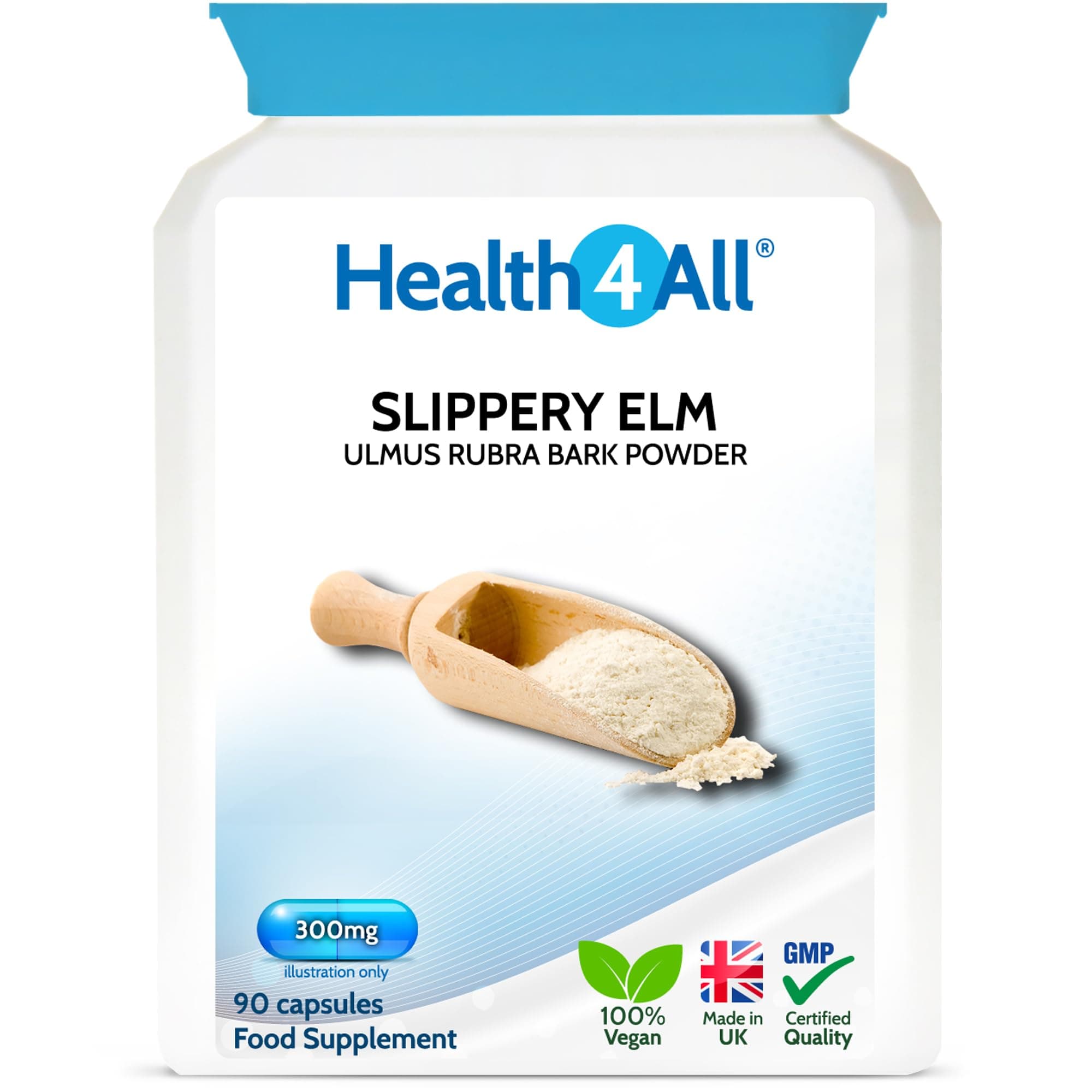 Slippery Elm 300mg 90 Capsules (V) Digestive Health. Acid Reflux Support. Vegan. Made in The UK