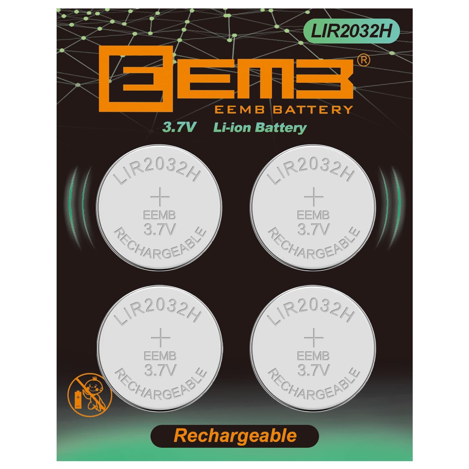 EEMB LIR2032H Rechargeable Battery with 4PCS 3.7V Lithium-ion Coin Button Cell Batteries 70mAh Can Replace ML2032 for Car Remote Key Fob Watch(4)