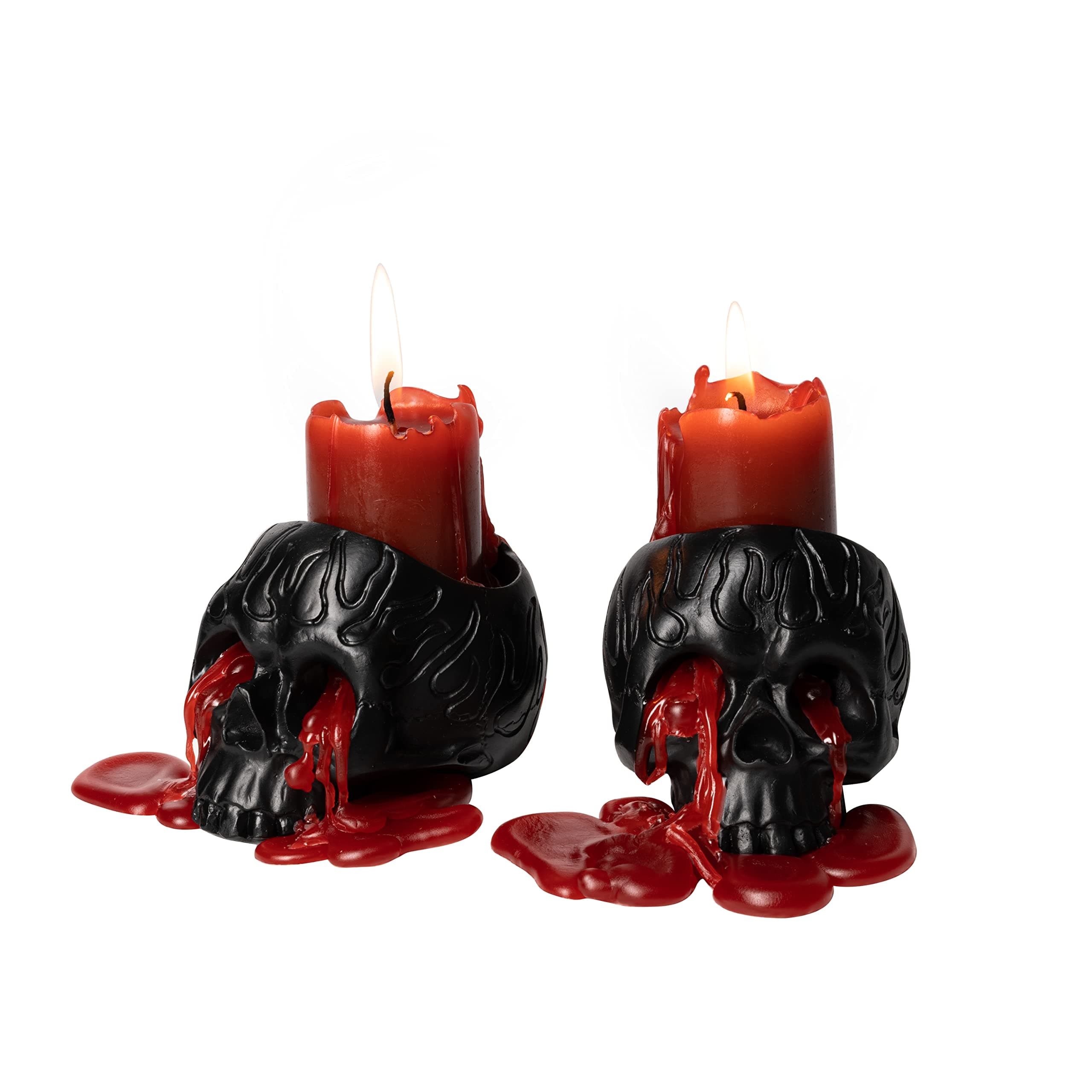 Skull Blood Candles 2 Pack - Bleeding Dripping Red Wax, Skeleton Reversing Skul Candle, Magic Skulls Candlestick Spooky Gothic Bar Decoration - 3.54 x 2.56 x 2.36-8 Hour Burn Time - Gute