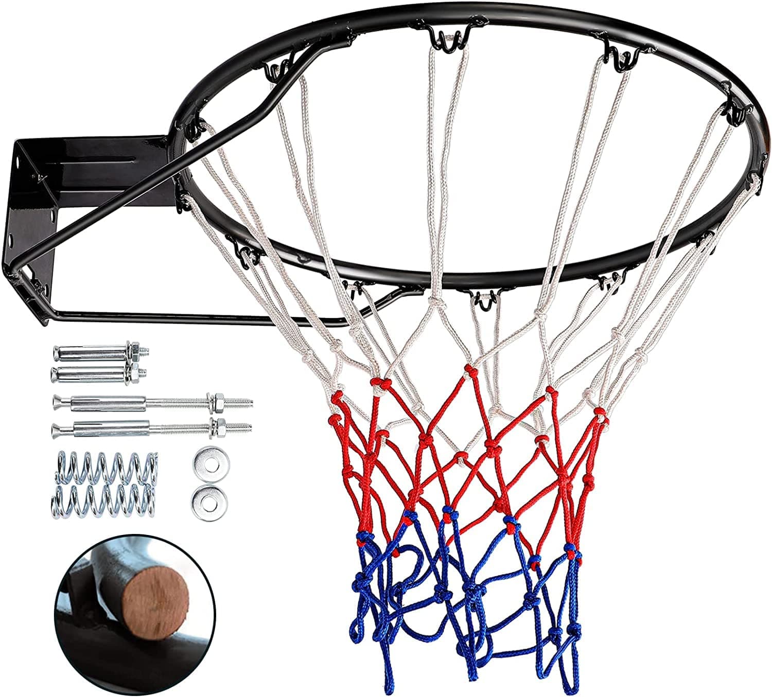 Basketball Rim 18'' (45cm) Full size Replacement Outdoor Wall Door Mounted with All Weather Net Solid Steel 18 Inch