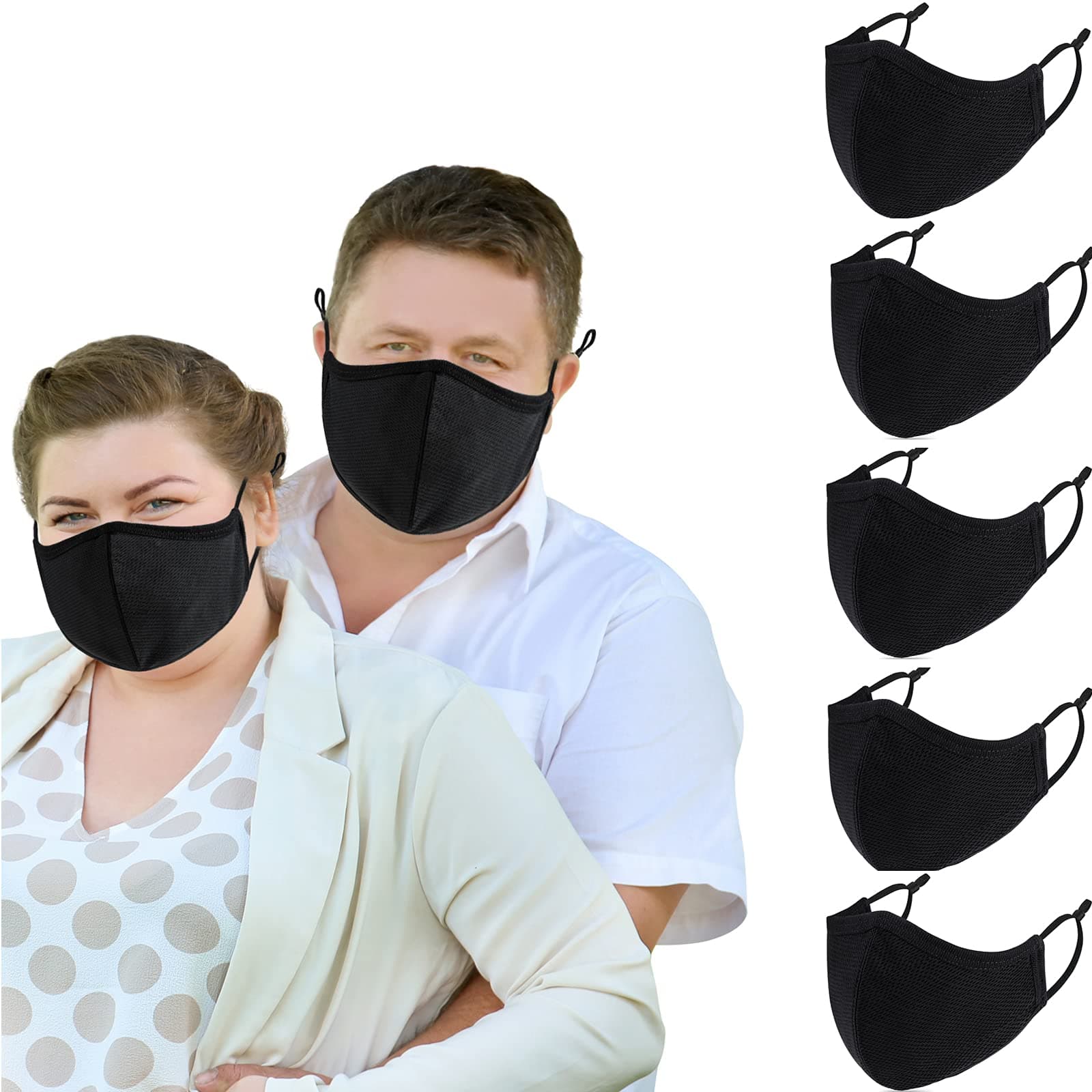 5-Pack 3-Layer Extra Large Face Masks For Big Face Women Men with Adjustable Ear Loops Reusable and Washable Dust proof (XL/X-Large Size)