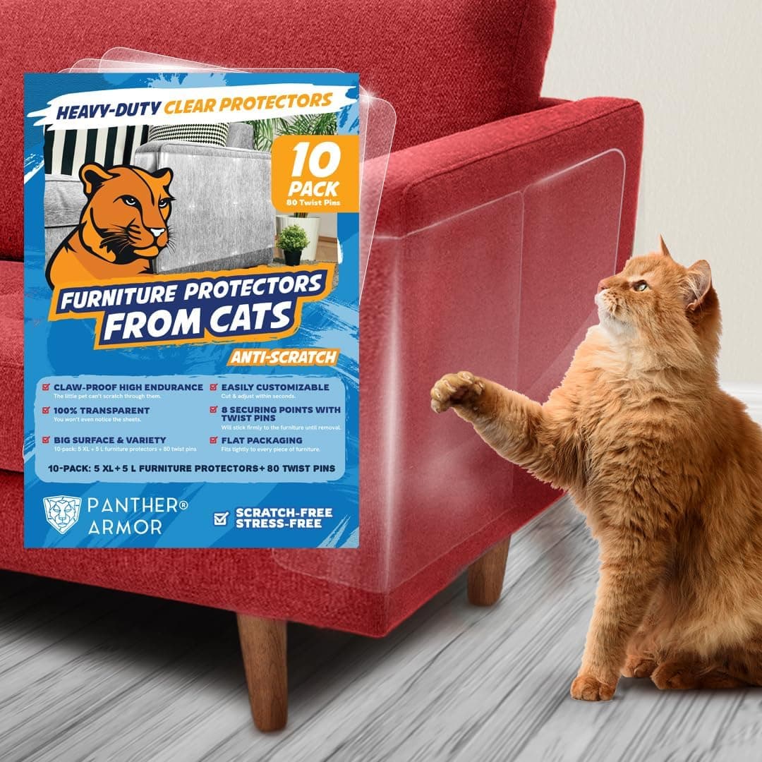 Panther Armor 10-Pack XXL Furniture Protectors from Cats Scratch - Couch Protector for Cats - Anti Cat Scratch Furniture Protector Guards - Sofa Corner Scratching Training Tape Deterrent Plastic Cover