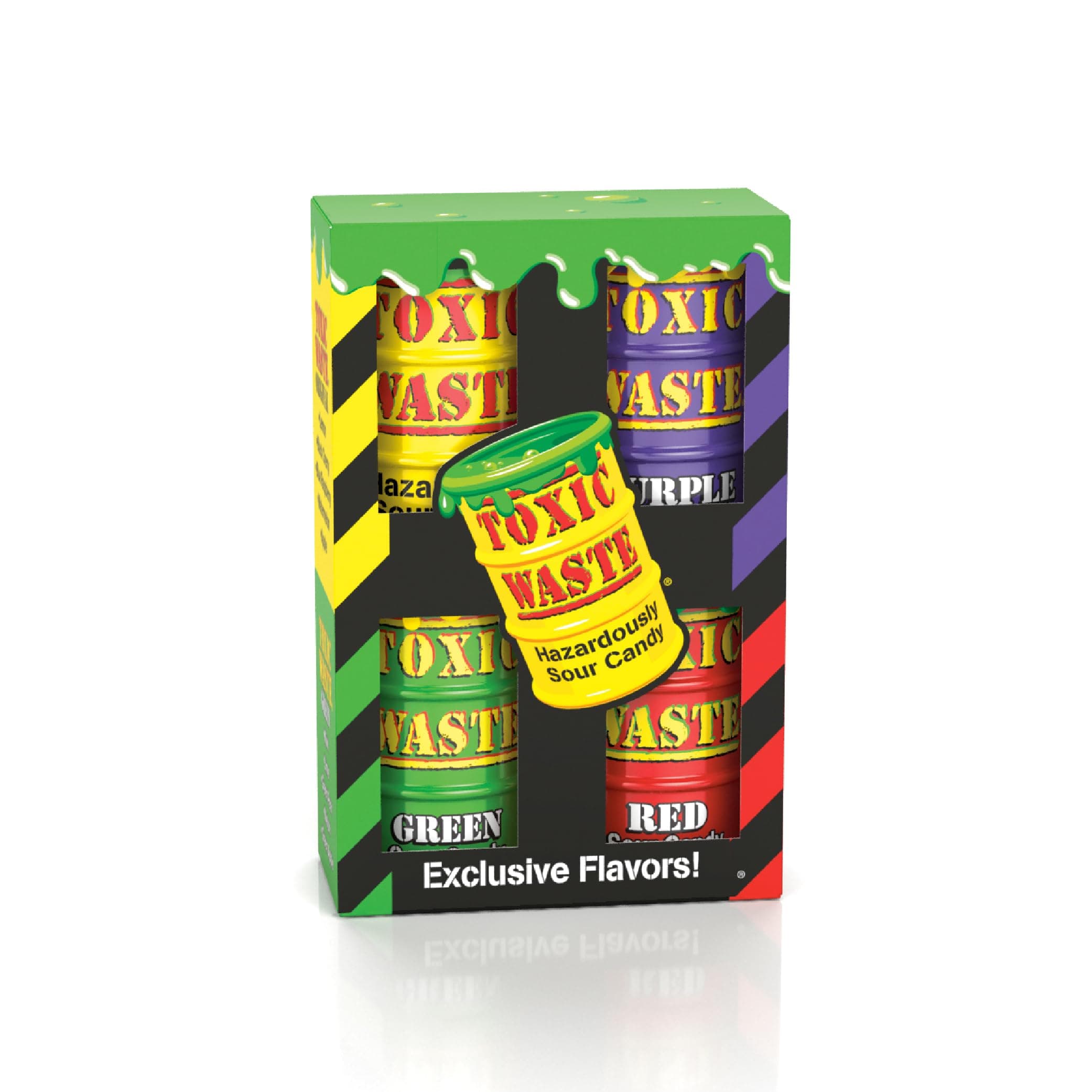 TOXIC WASTE - Hazardously Sour Candy - AMAZON EXCLUSIVE Variety Pack - Purple, Yellow, Green, & Red Drums - 4-Pack
