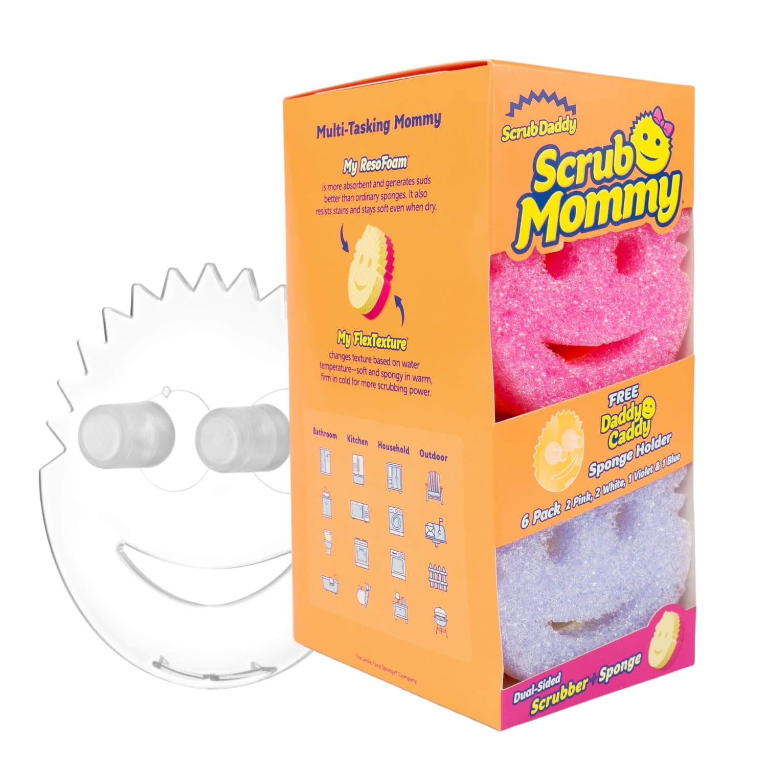 6 Scrub Mommy Kitchen Sponges & 1 Daddy Caddy Sponge Holder - Scratch-Free for Dishes & Multipurpose Cleaning - BPA Free & Made with Polymer Foam - Stain & Odor Resistant