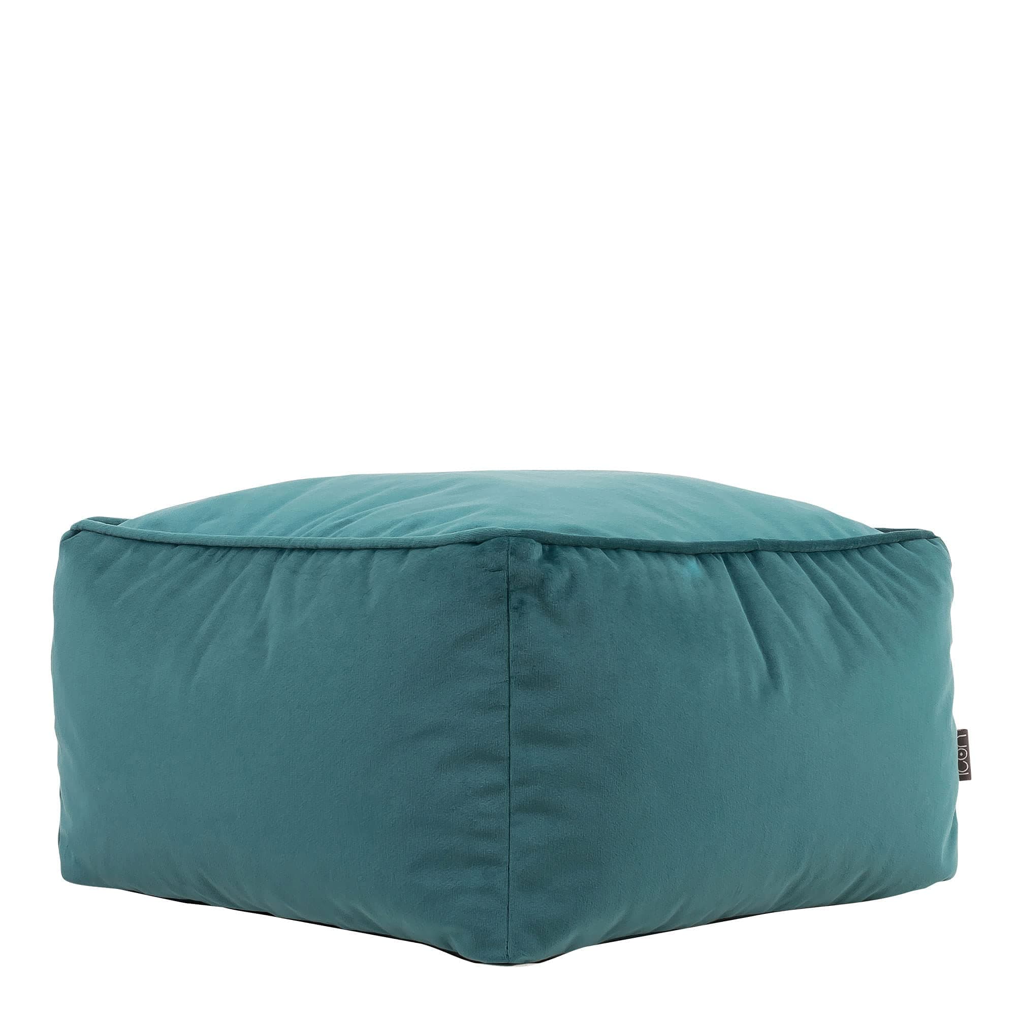 icon Amara Velvet Bean Bag Footstool, Teal Green, Pouffe Footstool with Filling Included, Footrest, Bedroom, Living Room, Living Room Furniture
