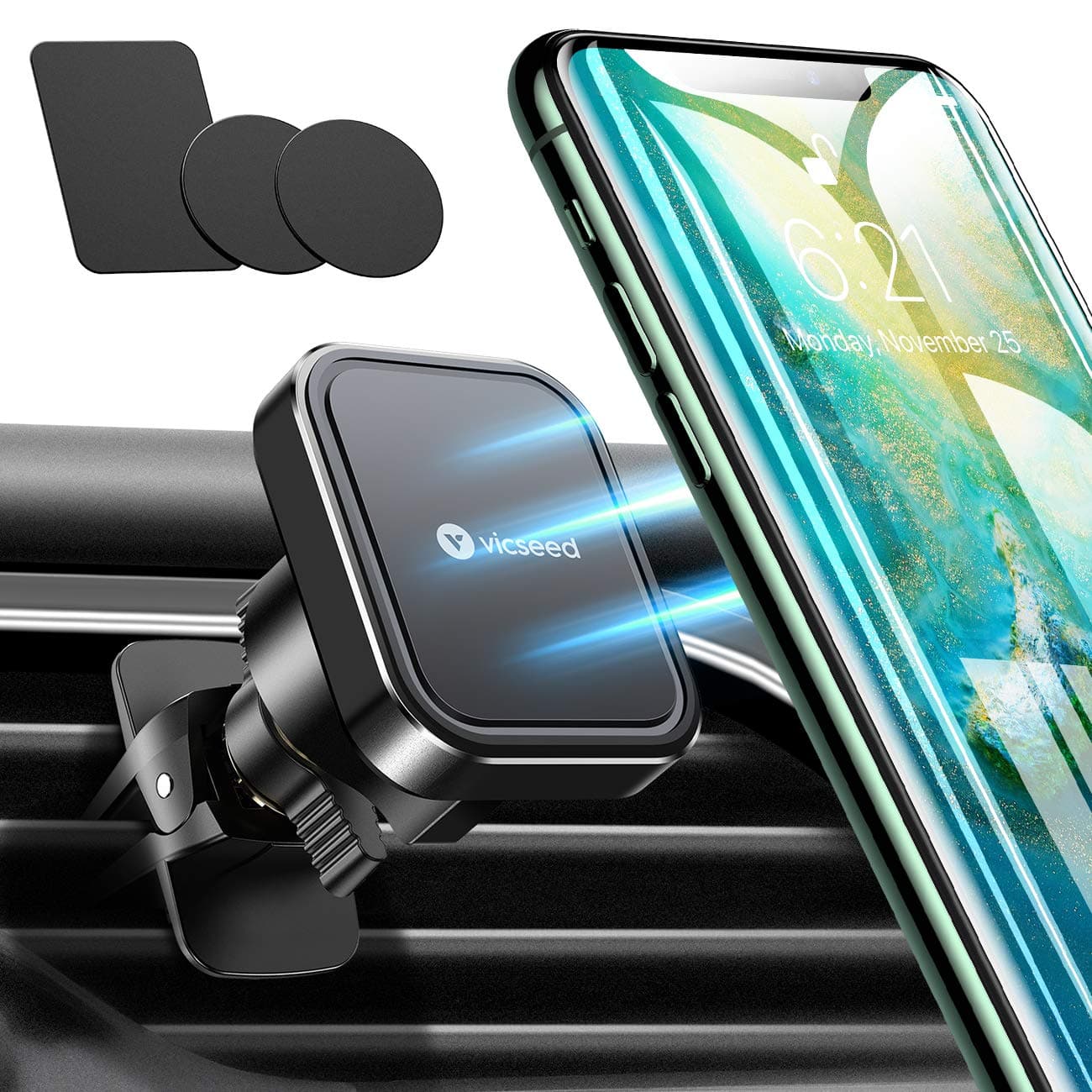 VICSEED Magnetic Phone Holder for Car [Strong Power] Magnetic Car Mount Air Vent [Upgrade Metal Clip] Cell Phone Holder for Car Phone Holder Mount Fit for iPhone 11 Pro Max Galaxy S21 Note