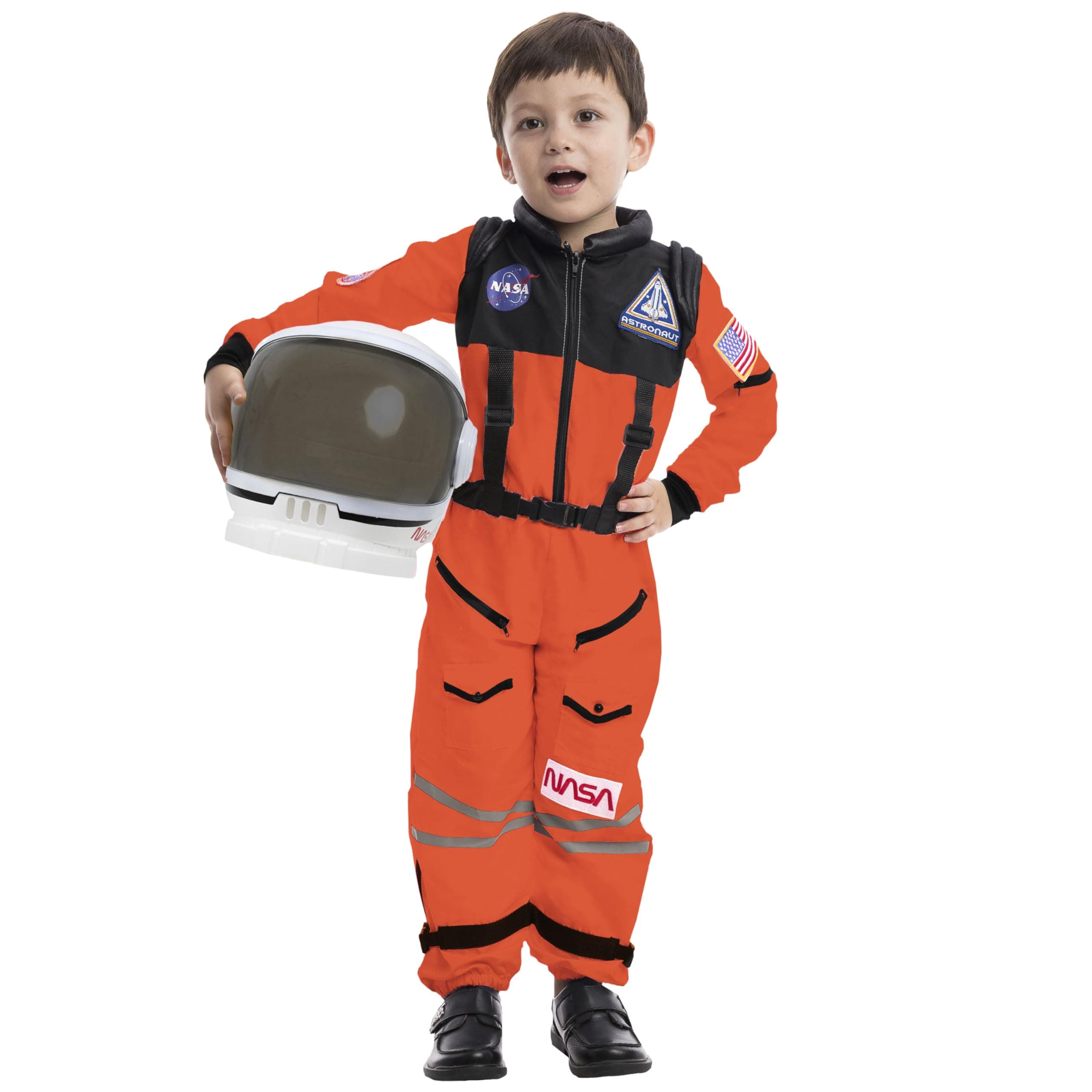 Astronaut NASA Pilot Orange Costume Movable Space Visor Kids Helmet Halloween.
