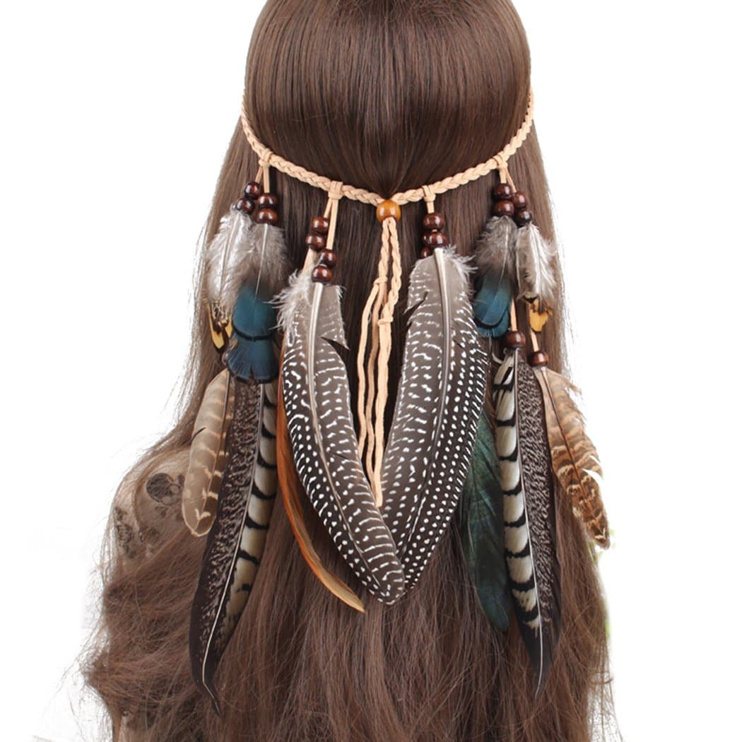 Indian Headdress Hippie Boho Feather Tassel Headband Hair Accessories for Women Girl Party Festival,1#