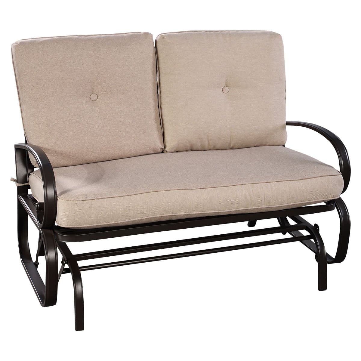 Madrex Outdoor Patio Rocking Bench Glider Loveseat Cushioned 2 Seats Steel Frame Furniture