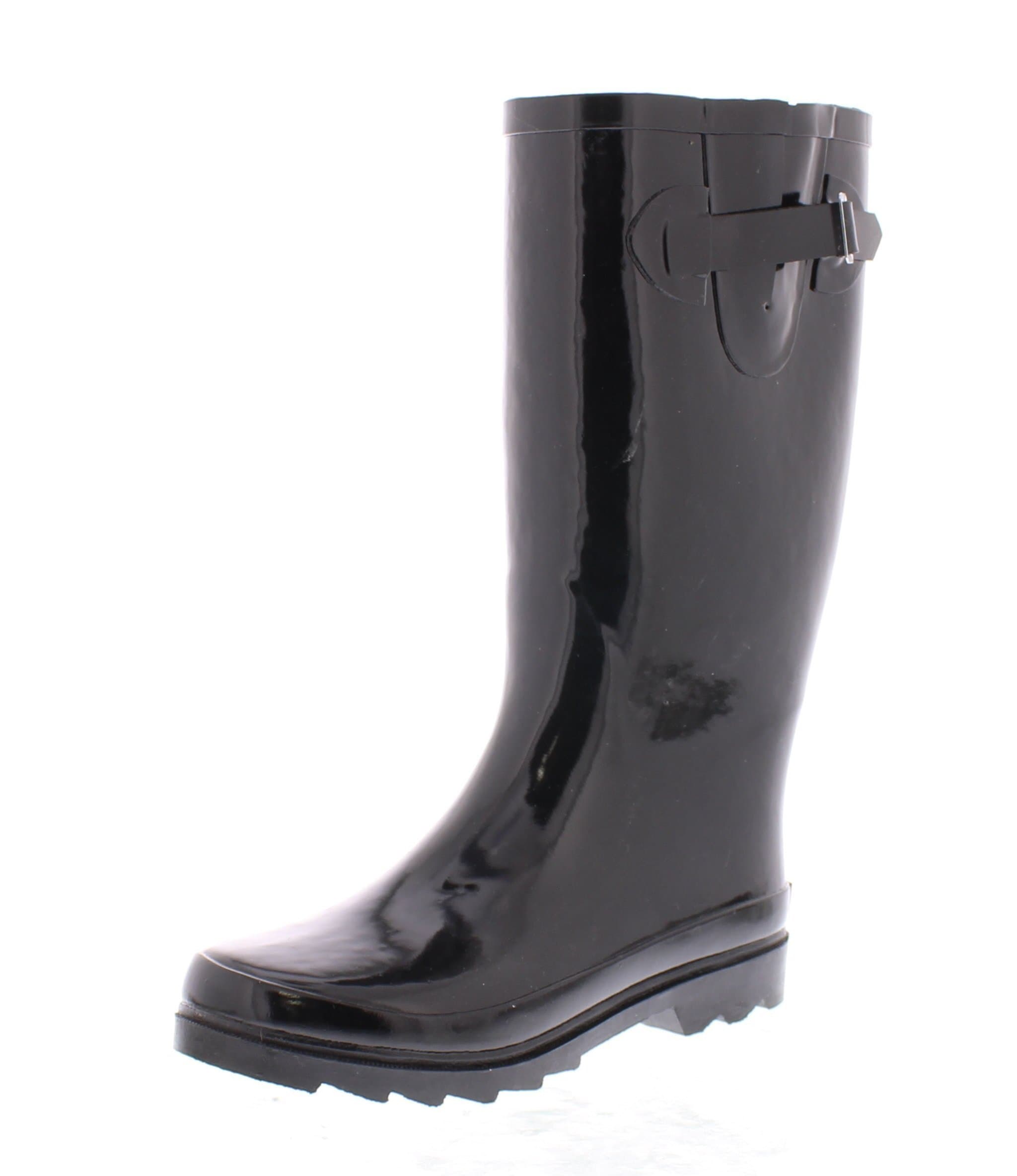 Marilyn Monroe Women's Basic Tall Buckle Rainboot Shoes, Waterproof Jelly Pull On Midcalf Welly Boots