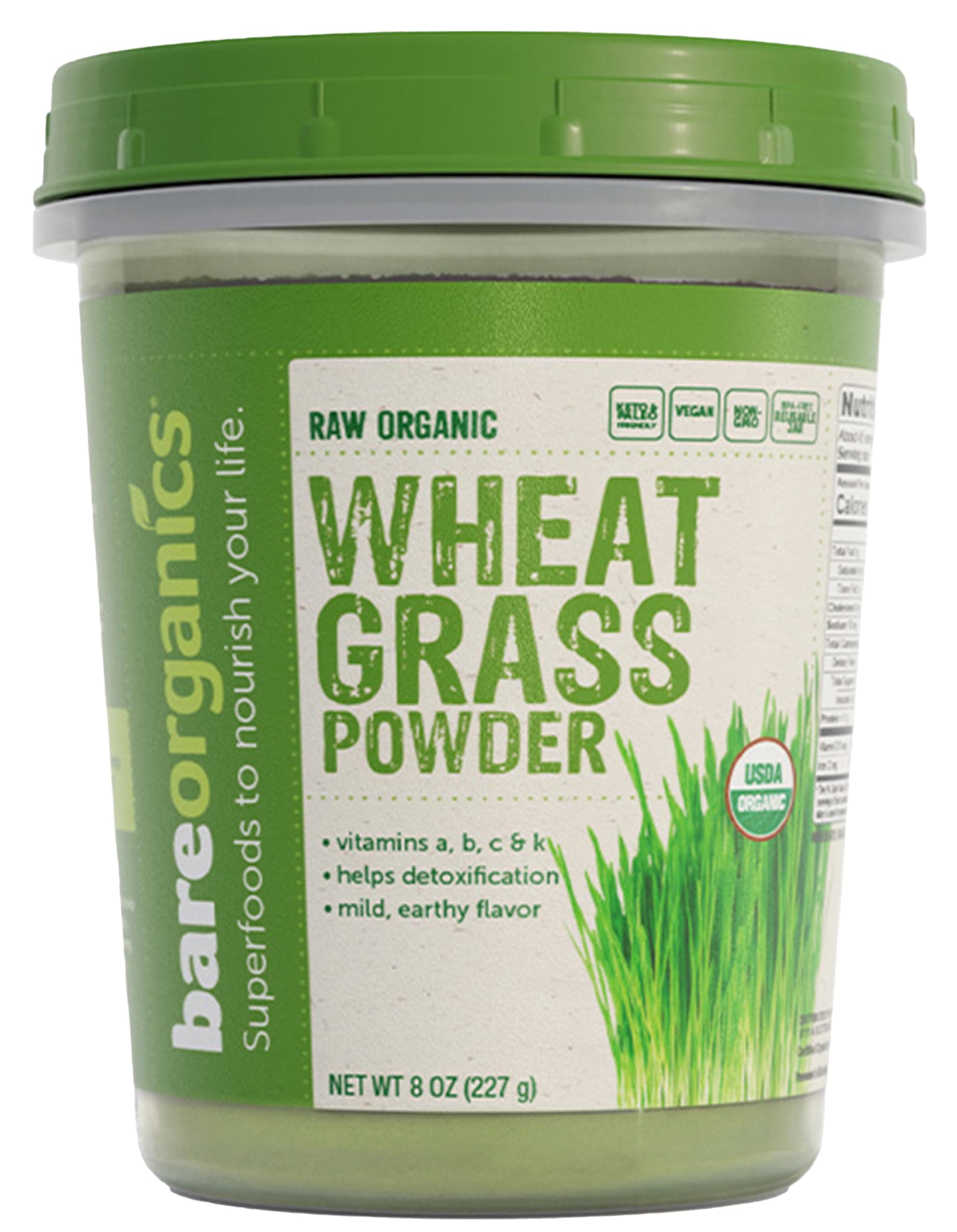 BareOrganics Wheatgrass Powder, Organic, Vegan Dietary Supplement,8 Ounce (Pack of 1)