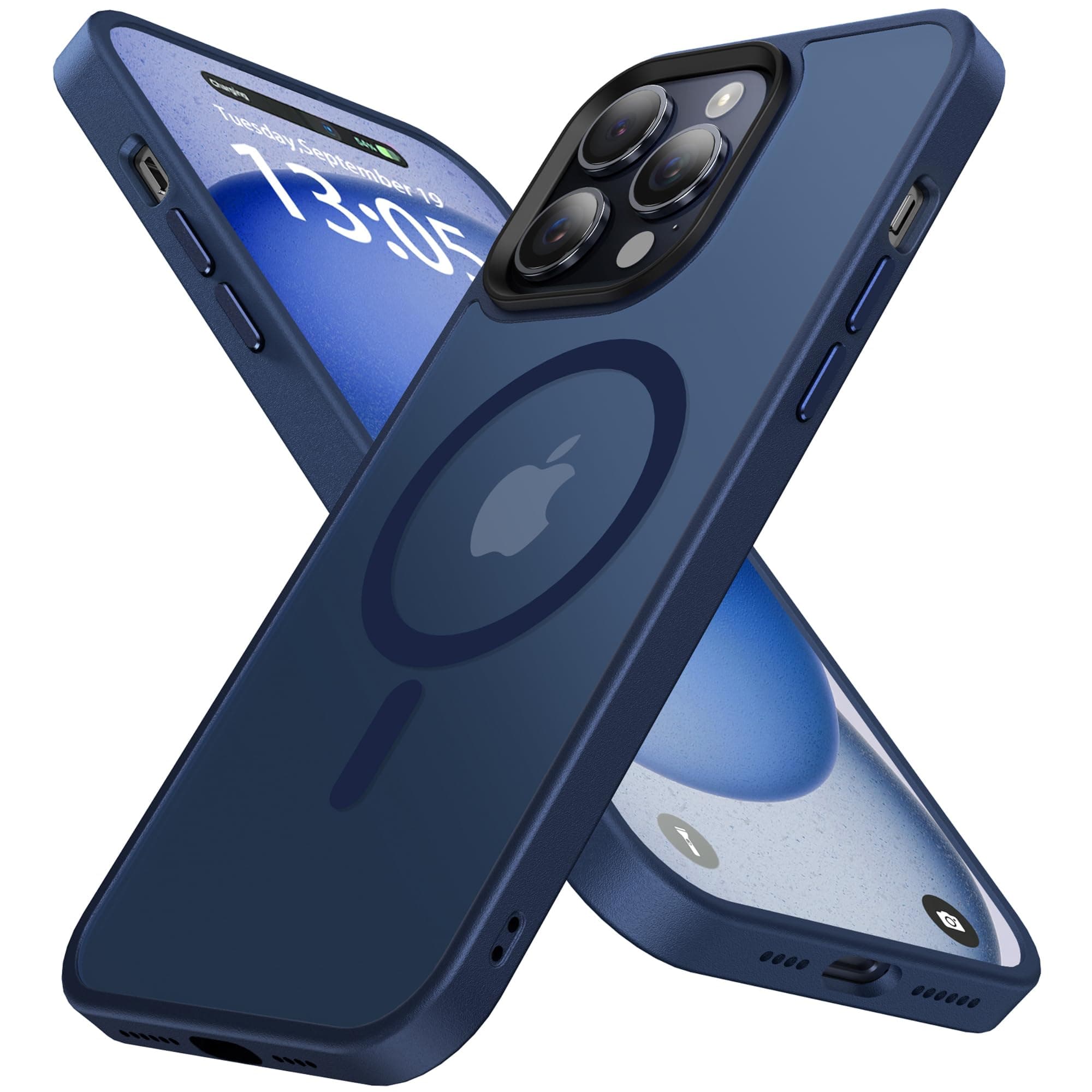 shehemeMagnetic for iPhone 13 Pro Max Case,with 3 Lens Protectors [Compatible with MagSafe] [Military-Grade Protection] Shockproof Translucent Matte Case for iPhone 13 Pro Max Case,Blue