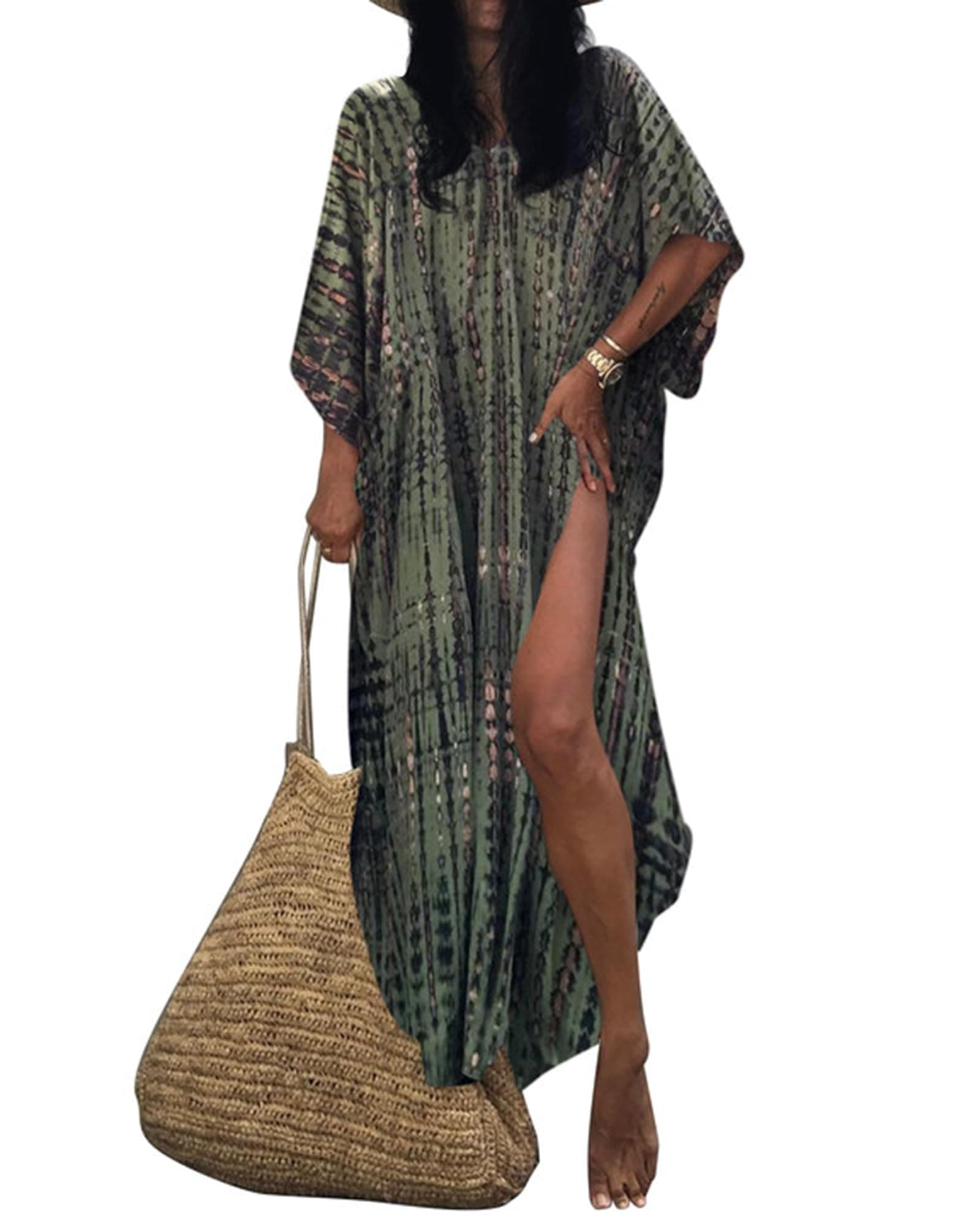 BsubseachKaftan Dresses for Women 2025 Plus Size Swimsuit Cover Up Tie Dye Caftan Maxi Dress LoungewearGlobal Recycled StandardGlobal Recycled StandardGlobal Recycled Standard