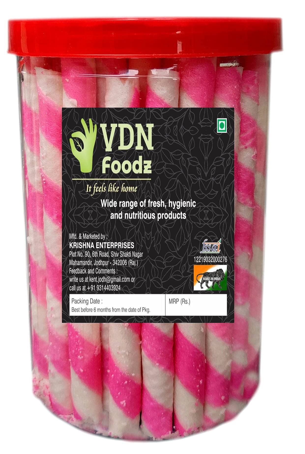 VDN FOODz Strawberry Rolls Strawberry Wafers (Waffy) Strawberry Falvoured Sweet Sticks Jar Mini Treats 250gm (60 pieces), Pink