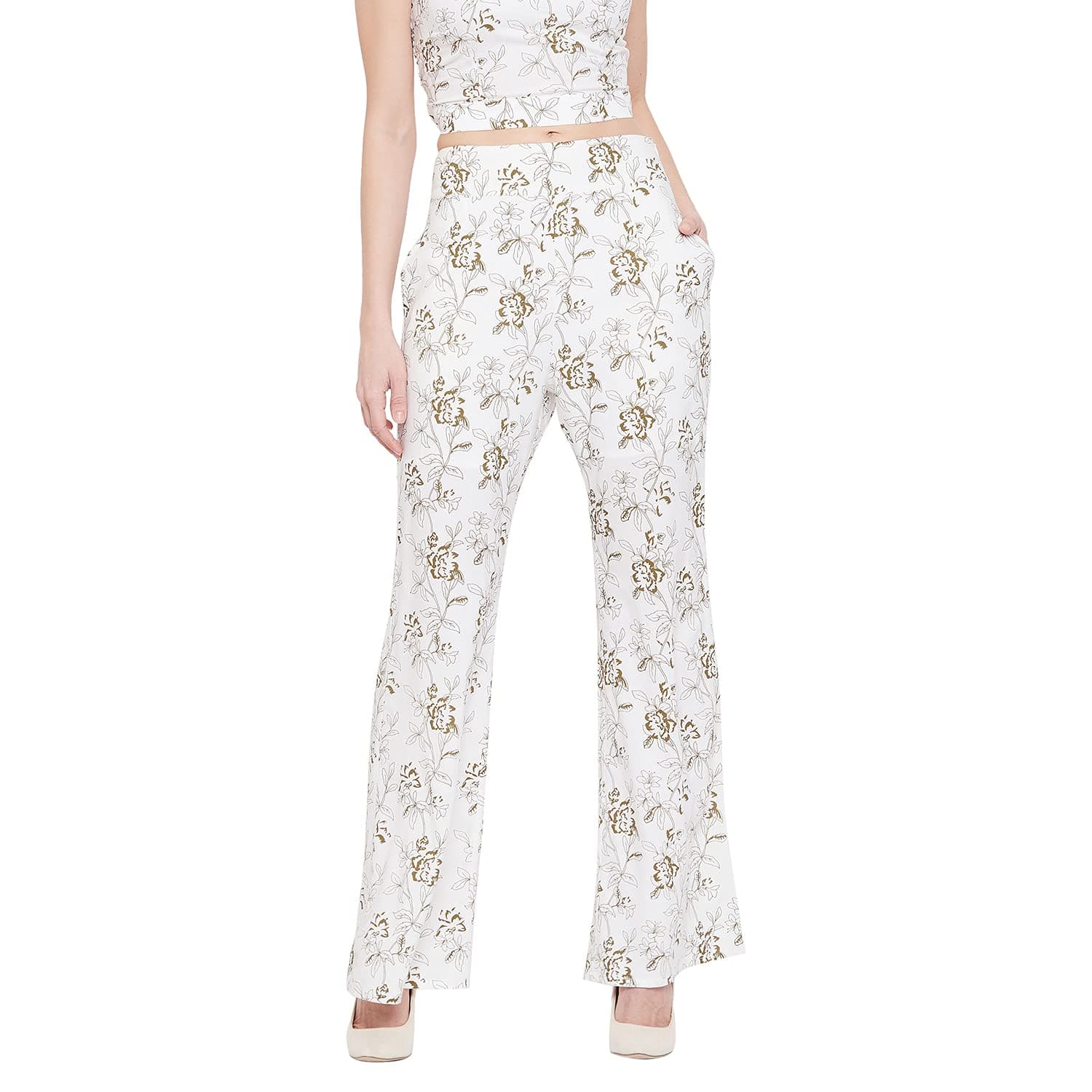 sandy AND ritz Women's Floral Printed Off White Palazzo