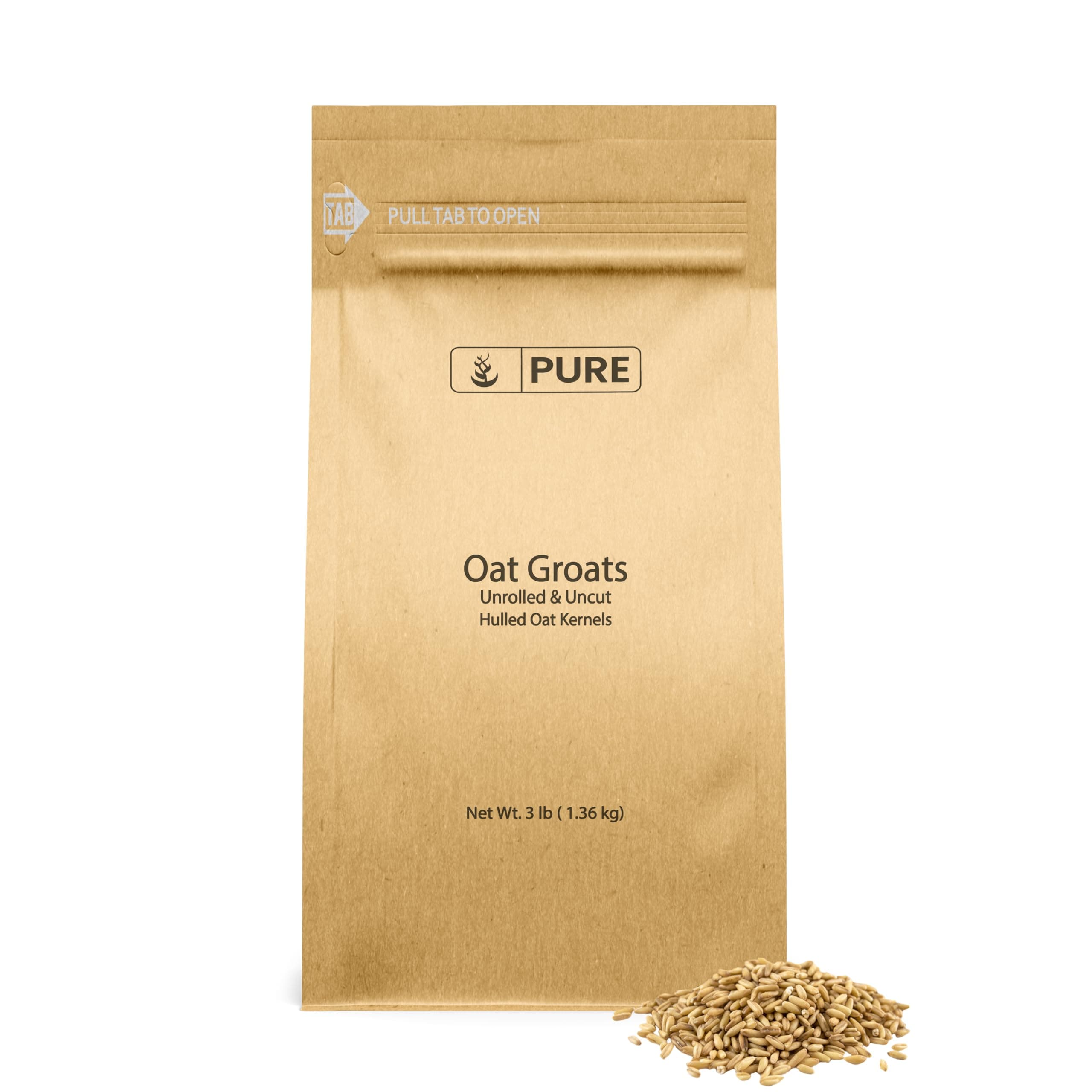 PURE ORIGINAL INGREDIENTS Oat Groats (3 lb), Whole, Uncut & Hulless, High in Protein, Oat Kernels
