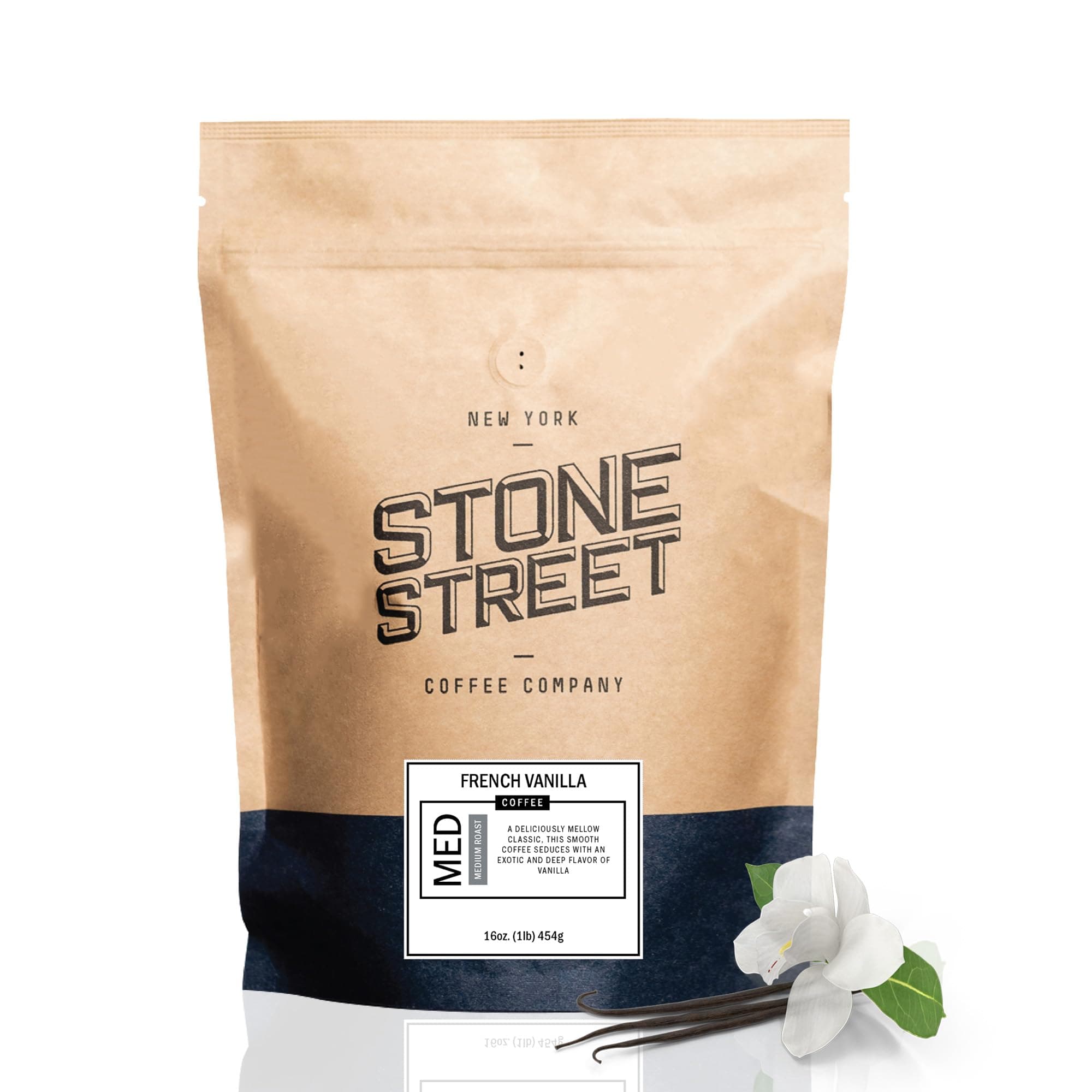 Stone Street Flavored Ground Coffee, French Vanilla, Freshly Roasted, 100% Colombian Arabica, Gourmet Coffee, Medium Roast, 1 LB
