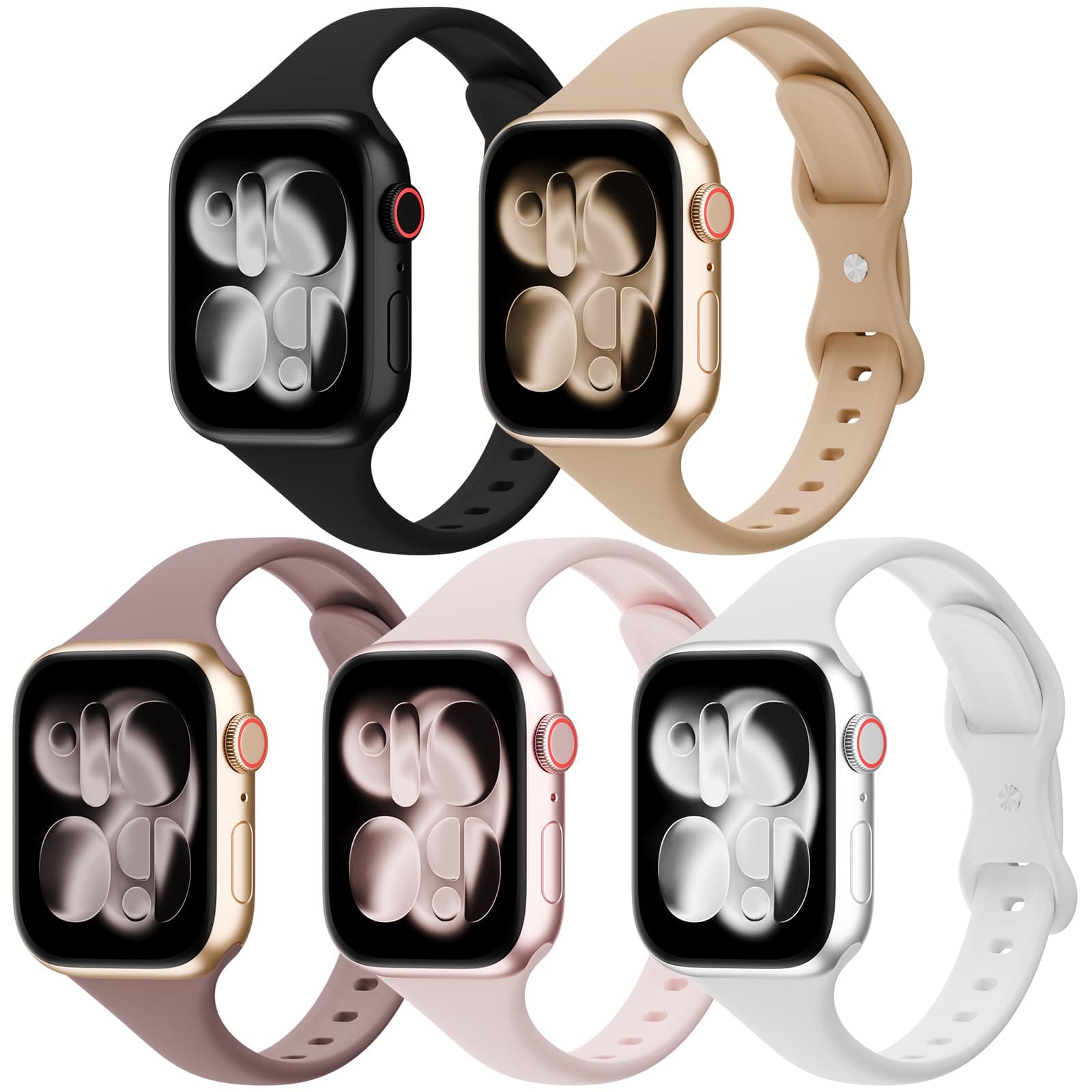 5 Pack Silicone Slim Bands Compatible with Apple Watch Band 38mm 42mm 40mm 44mm 41mm 45mm 46mm 49mm, Soft Narrow Sport Thin Strap for iWatch Ultra 3 2 1 Series 11/10/9/8/7/SE/6/5/4 Women Men
