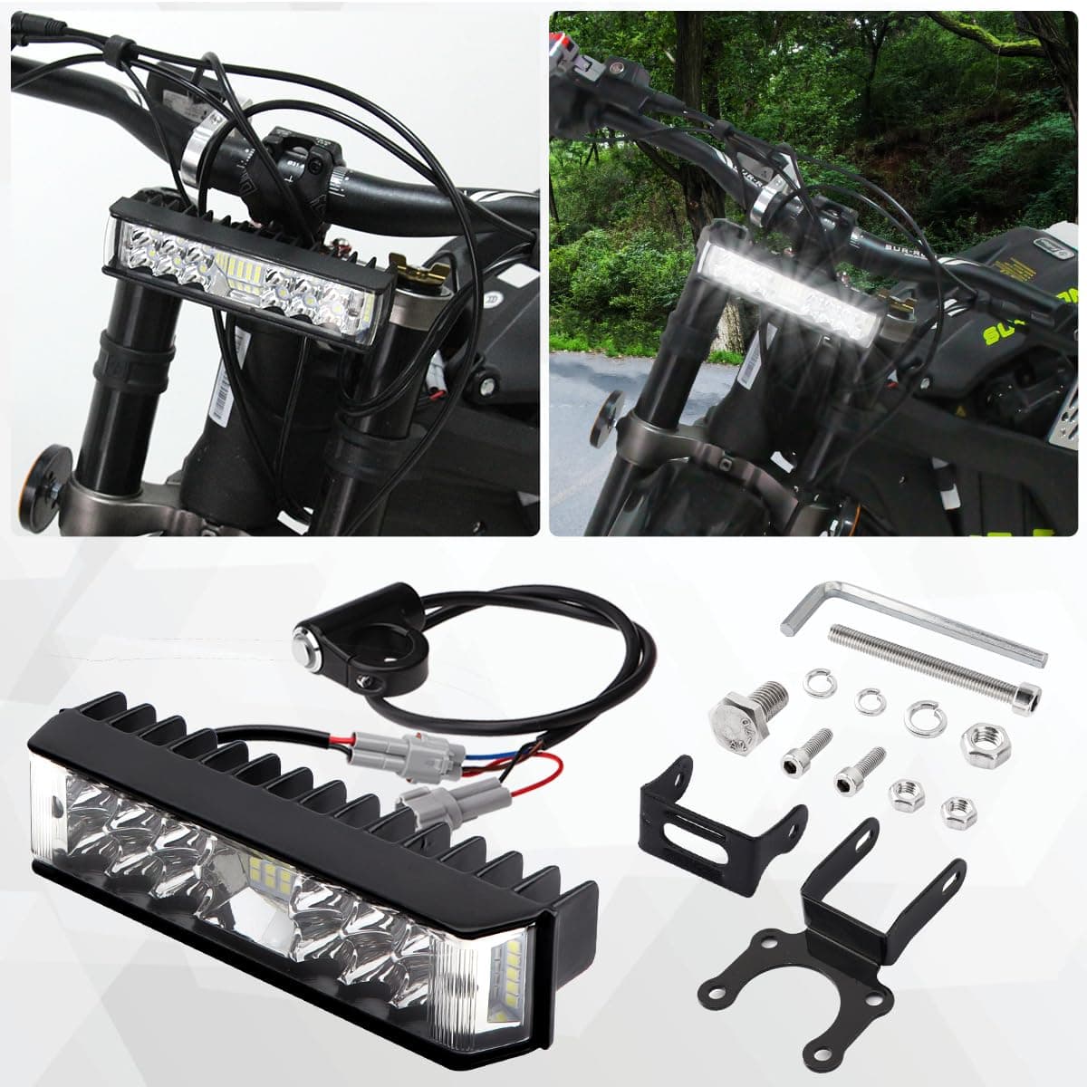 Headlight Kit, Plug N Play Light Bar Headlight for Sur ron Segway with Headlamp Mount Bracket & Switch, 6000-6500K Powersports Headlight Bulbs & Assemblies for Sur ron LBX/S Segway X160/X260
