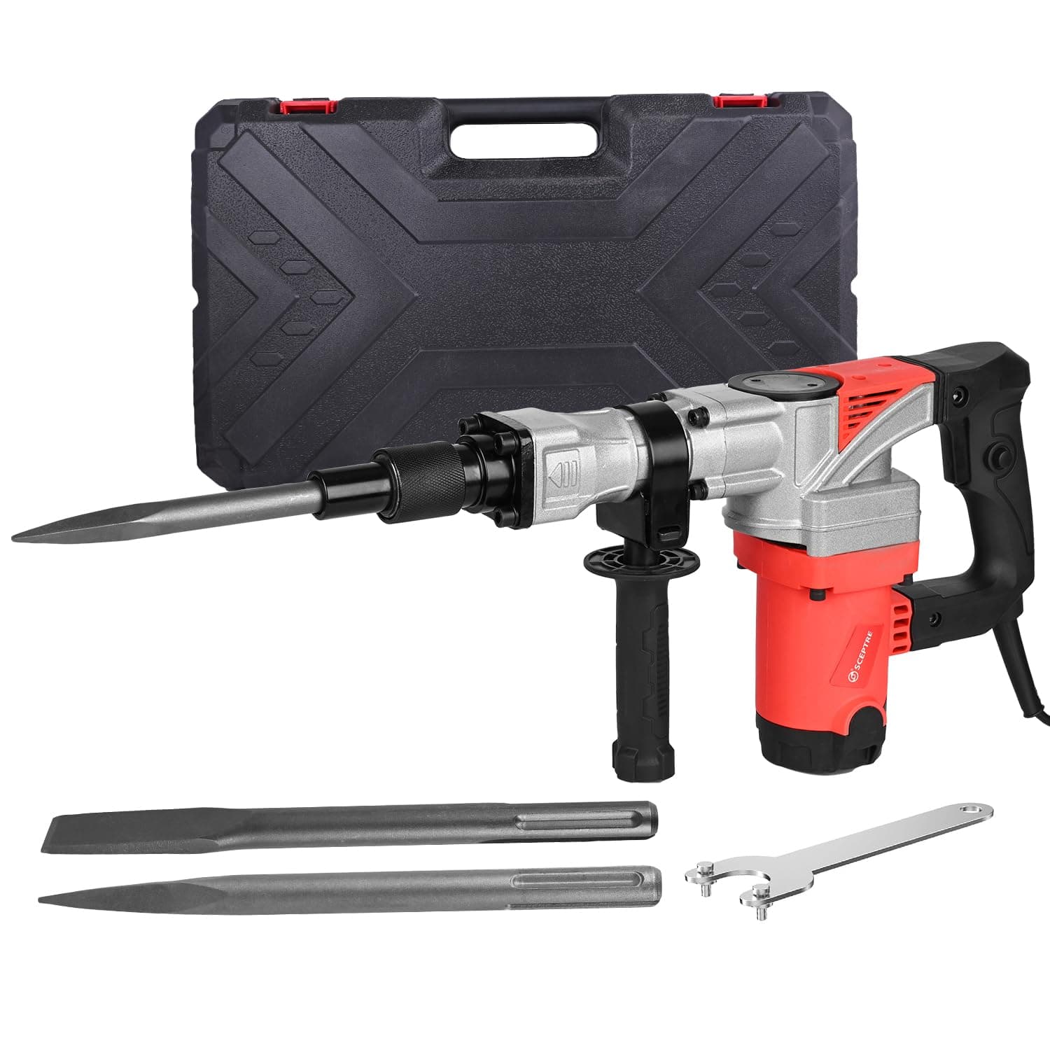 1250W Demolition Hammer Concrete Breaker Machine | 7 KG Heavy-Duty Electric Jack Hammer with Flat & Pointed Chisels, Carry Case | 2000 BPM for Trenching & Chipping