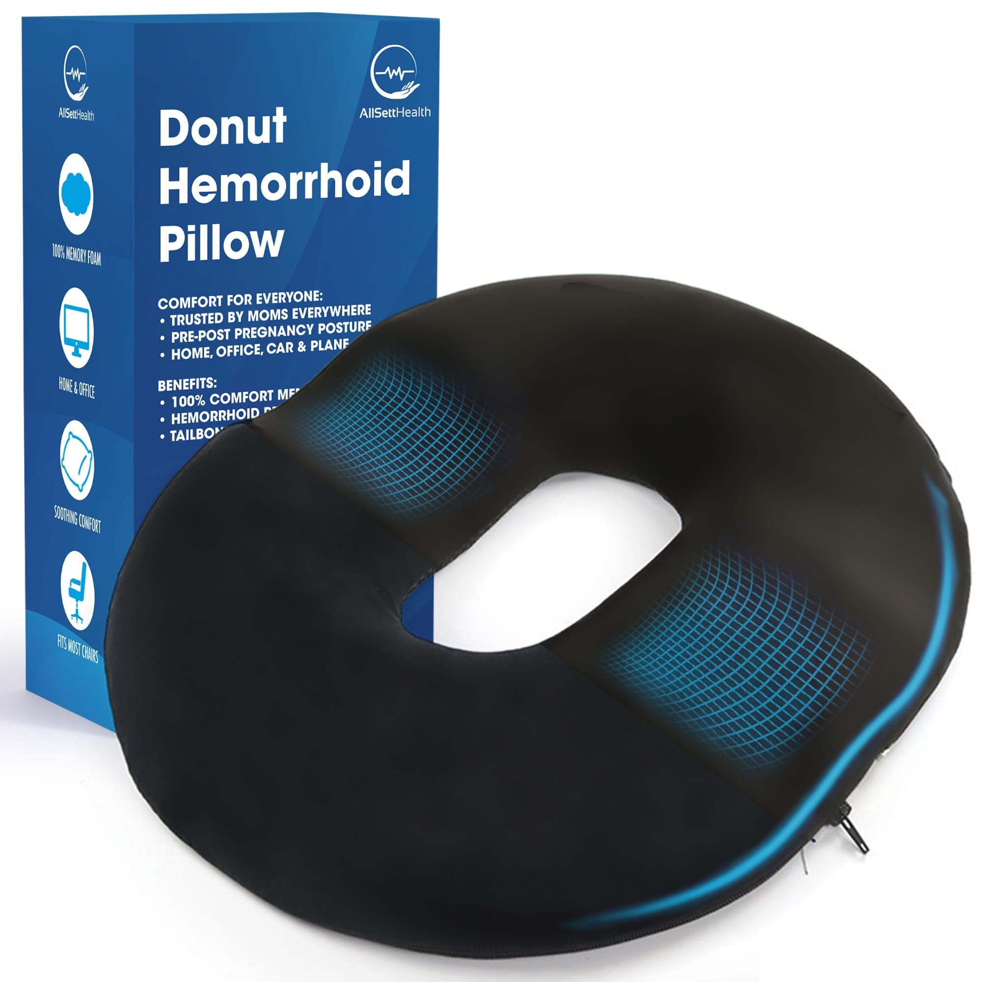 Donut Pillow for Tailbone Pain Relief with Non-Slip Washable Cover - Coccyx & Hemorrhoid Pillow, Doughnut Seat Butt Pillow for Sitting Pressure Relief, Bed Sore Cushions, Butt Cushion for Postpartum