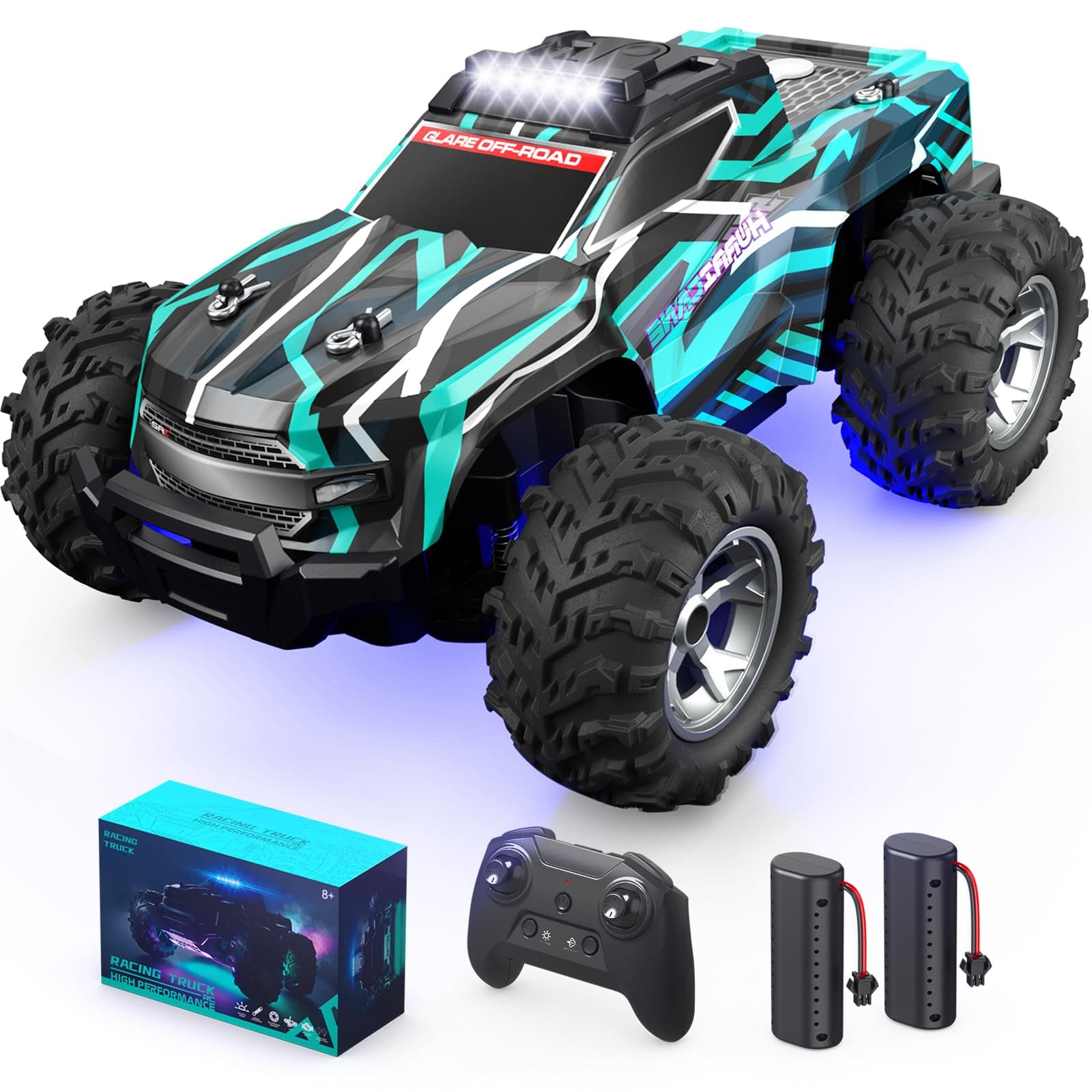 Resosese Remote Control Car for Boys, 1:16 Scale All Terrain RC Cars,High Speed 25Km/h Fast Car with Colorful Led Light and Spray RC Truck,Toy Car Gift for 6 7 8 9-14 Year Old Boys