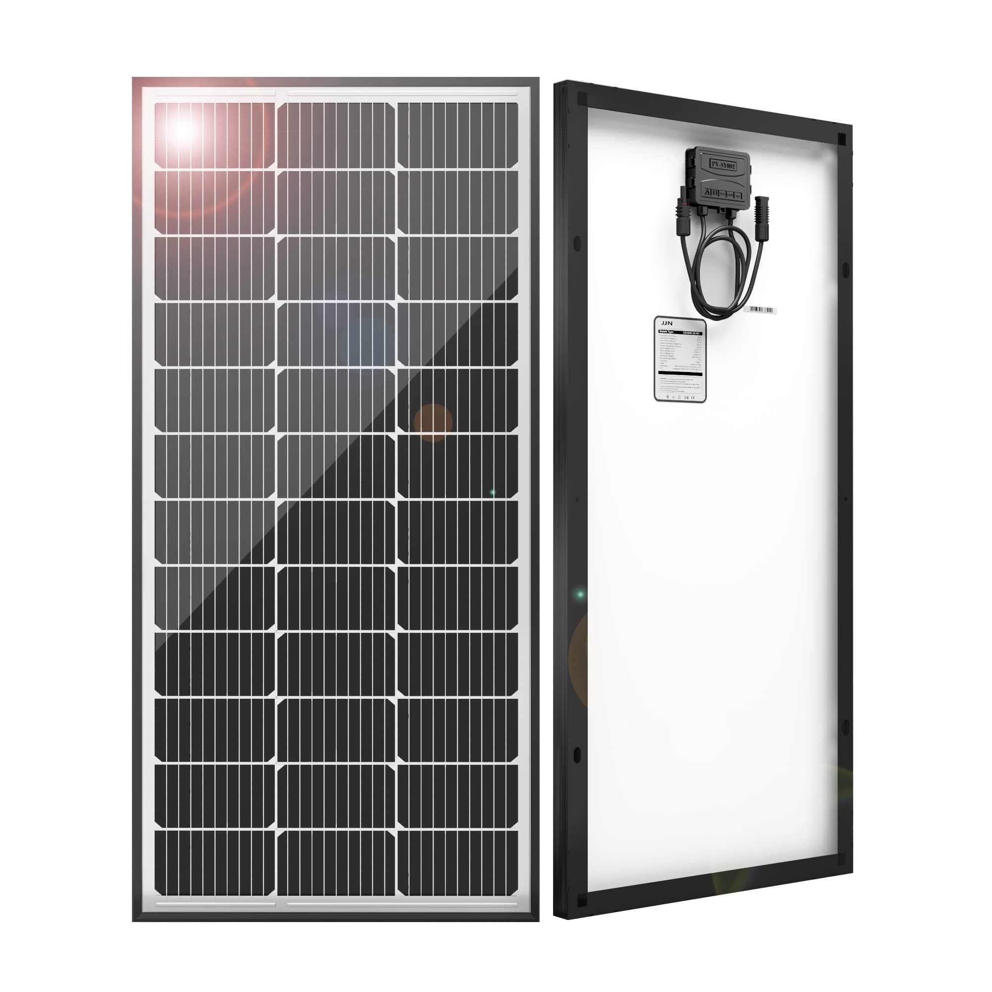 JJN 100 Watt Solar Panels, 10BB Monocrystalline 12V 100W Solar Panel, 23% High Efficiency PV Module Power Charger for RV, Home, Farm, Boat, Caravan and Off-Grid Applications