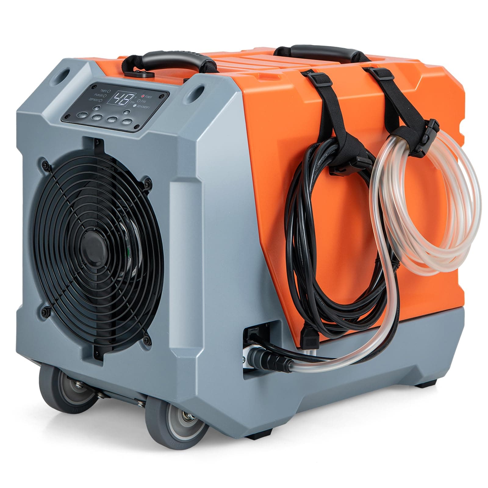 85L/Day Commercial Dehumidifier, Industrial Air Dehumidifiers Building Dryer with Pump, 24H Timer, Auto Defrost, Memory Starting, Drain Hose, Wheels & Handle, Air Circulation 350 m3/h (Orange)