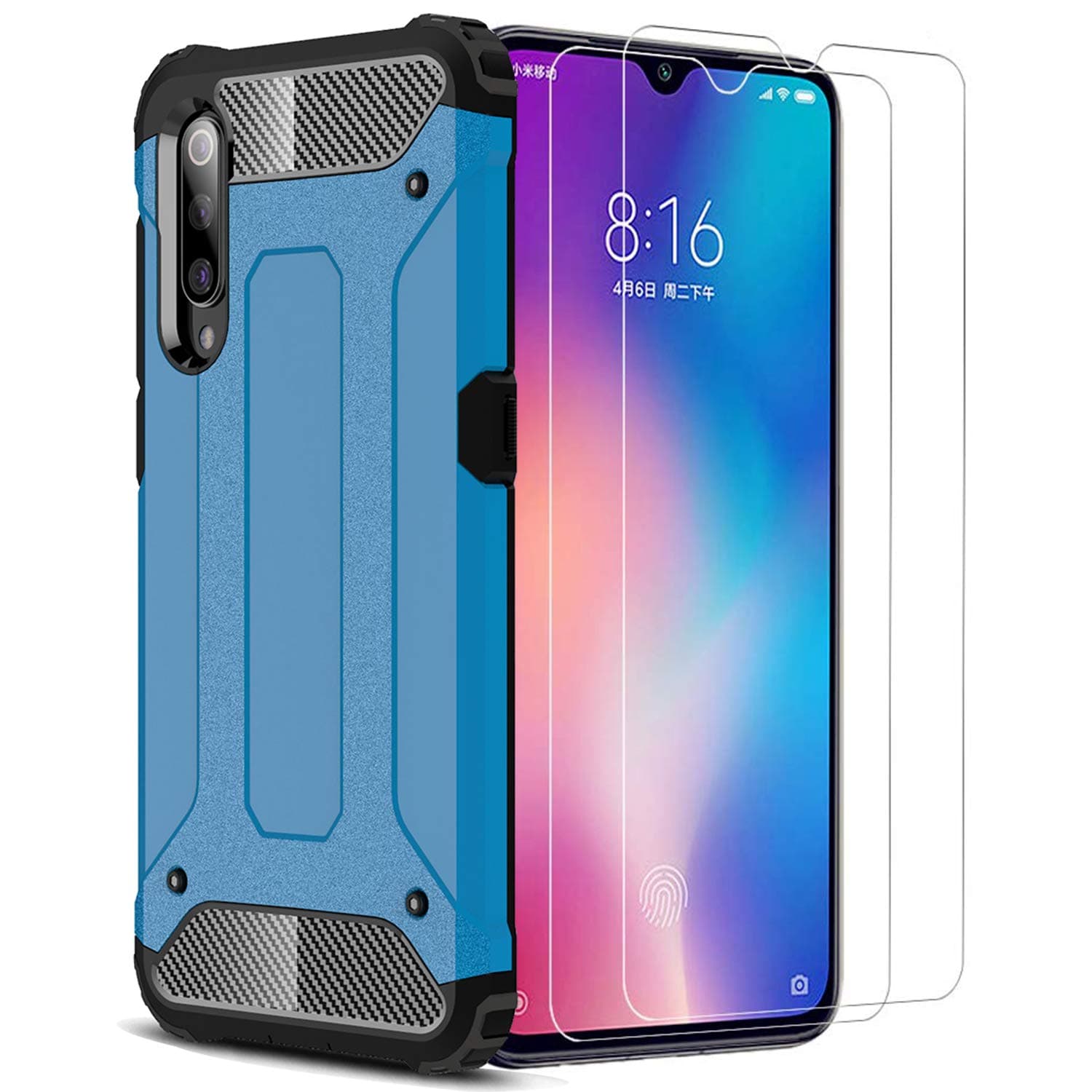 XIFAN Case for Samsung Galaxy A50 [Heavy Duty] Armor, Tough Hard Protective Shockproof Dual Layer Armor Shockproof Bumper Cover for Samsung Galaxy A50, Blue + 2 PACK Screen Protector
