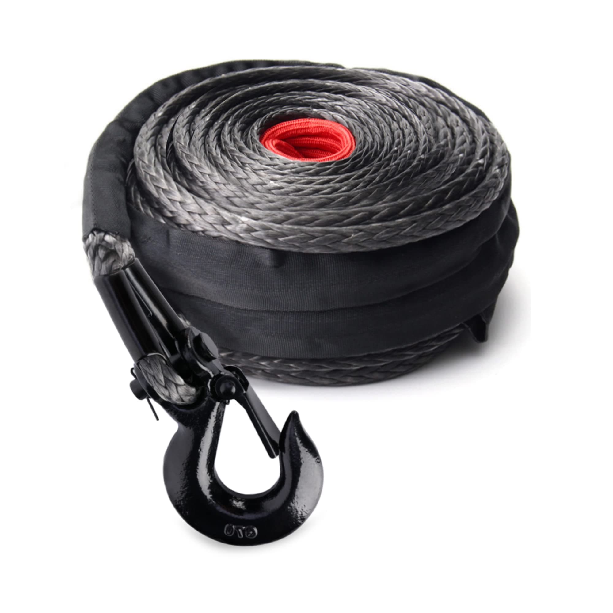 OFF ROAD BOAR Synthetic Winch Rope 3/8 92 ft, 25000lbs Recovery Rope with Hook, Winch Cable Replacement, Winch Line Extension for 4WD ATV/UTV Vehicle Jeep SUV (Black)
